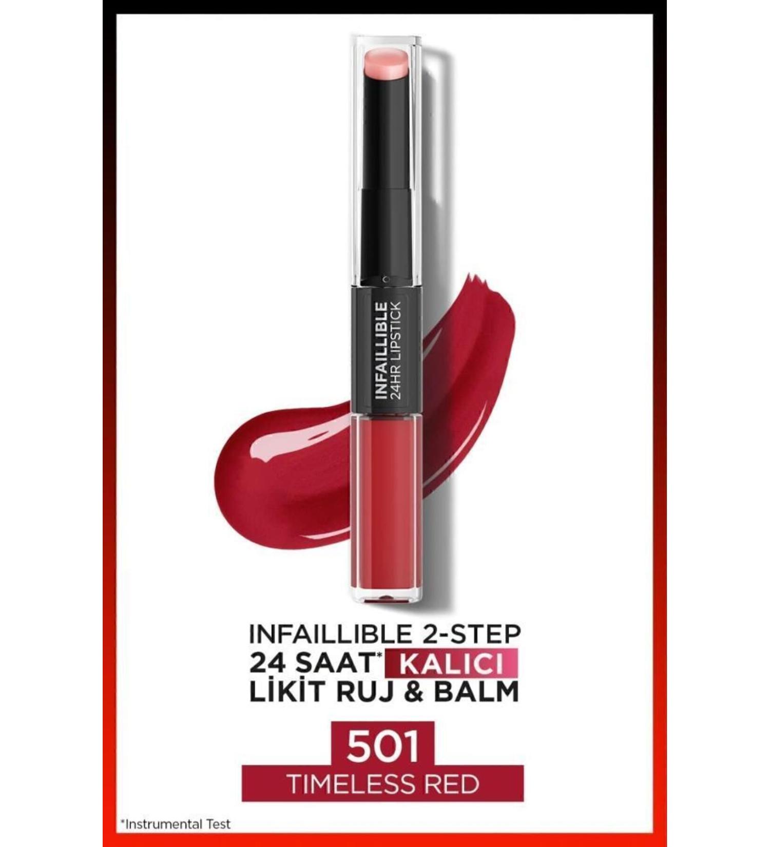L'Oreal Paris L'or al Paris Infaillible 2-step 24 Hour Liquid Lipstick & Balm - 501 Timeless Red - Buy Online on GoSupps.com