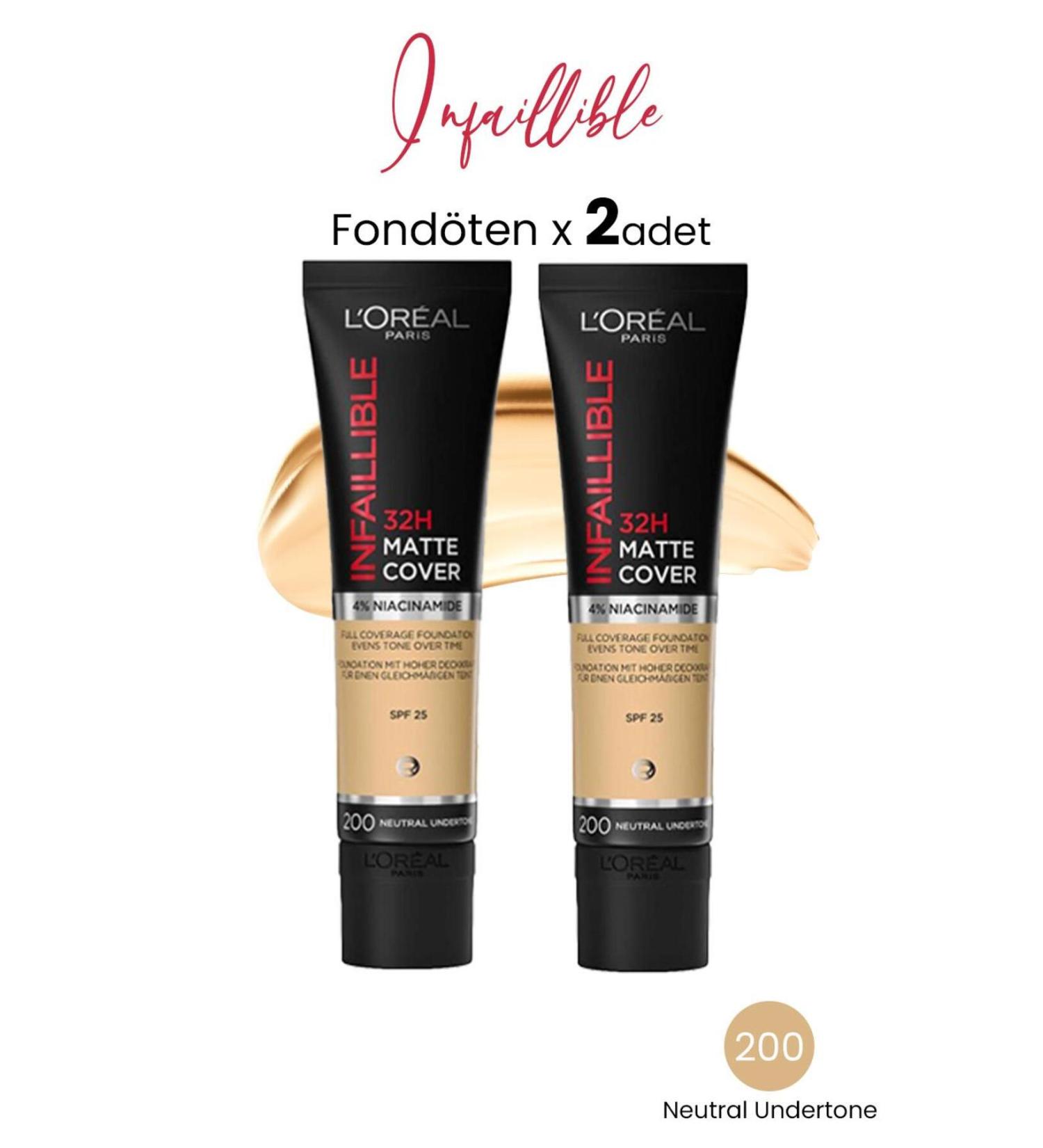 L'Oreal Paris Loreal Paris Infaillible Matte Cover Foundation SPF25 Neutral Undertone 200 x 2 Pieces