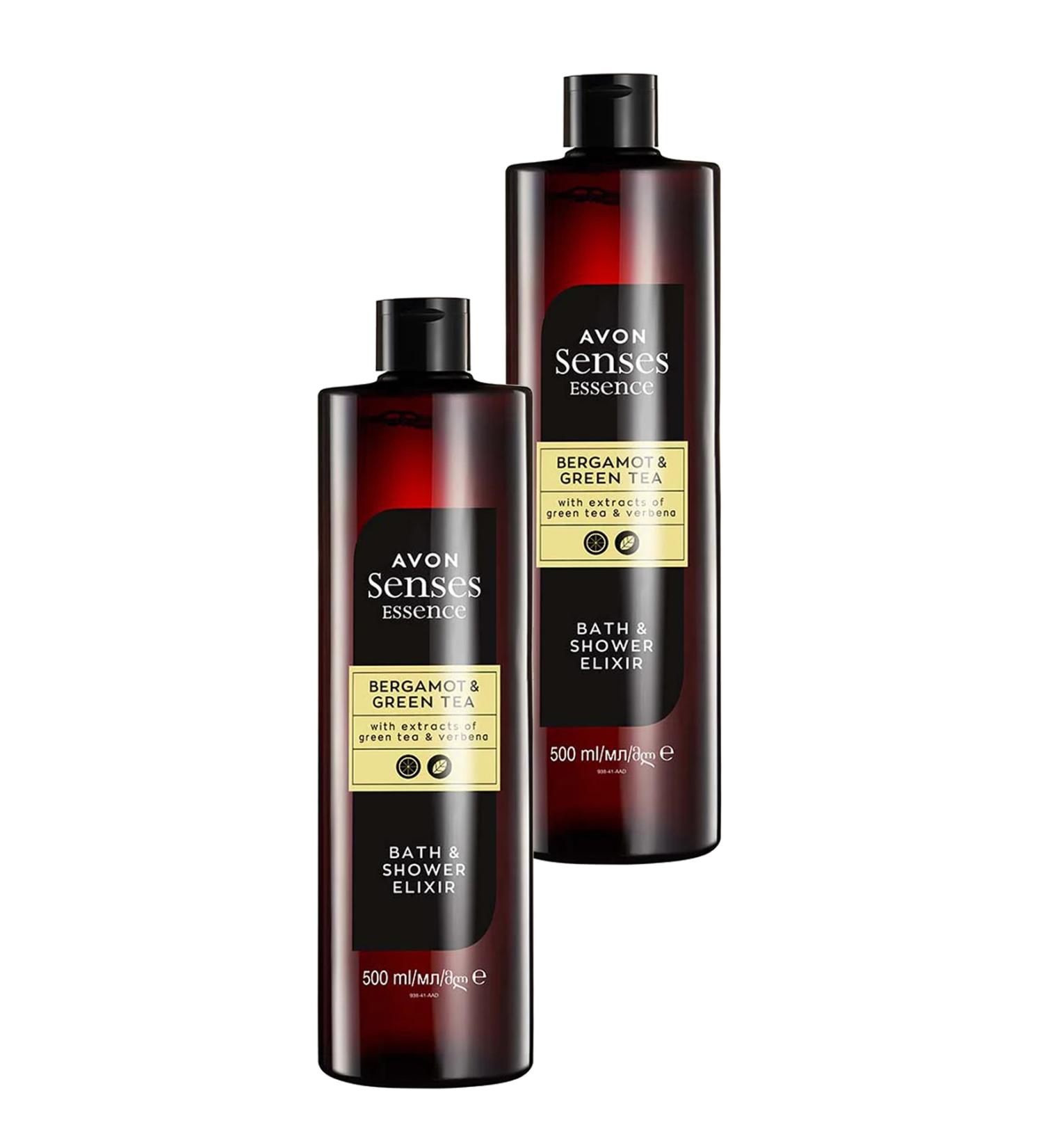Avon Senses Essence Bergamot and Green Tea Scented Bath Shower Gel 500 Ml. Set of Two