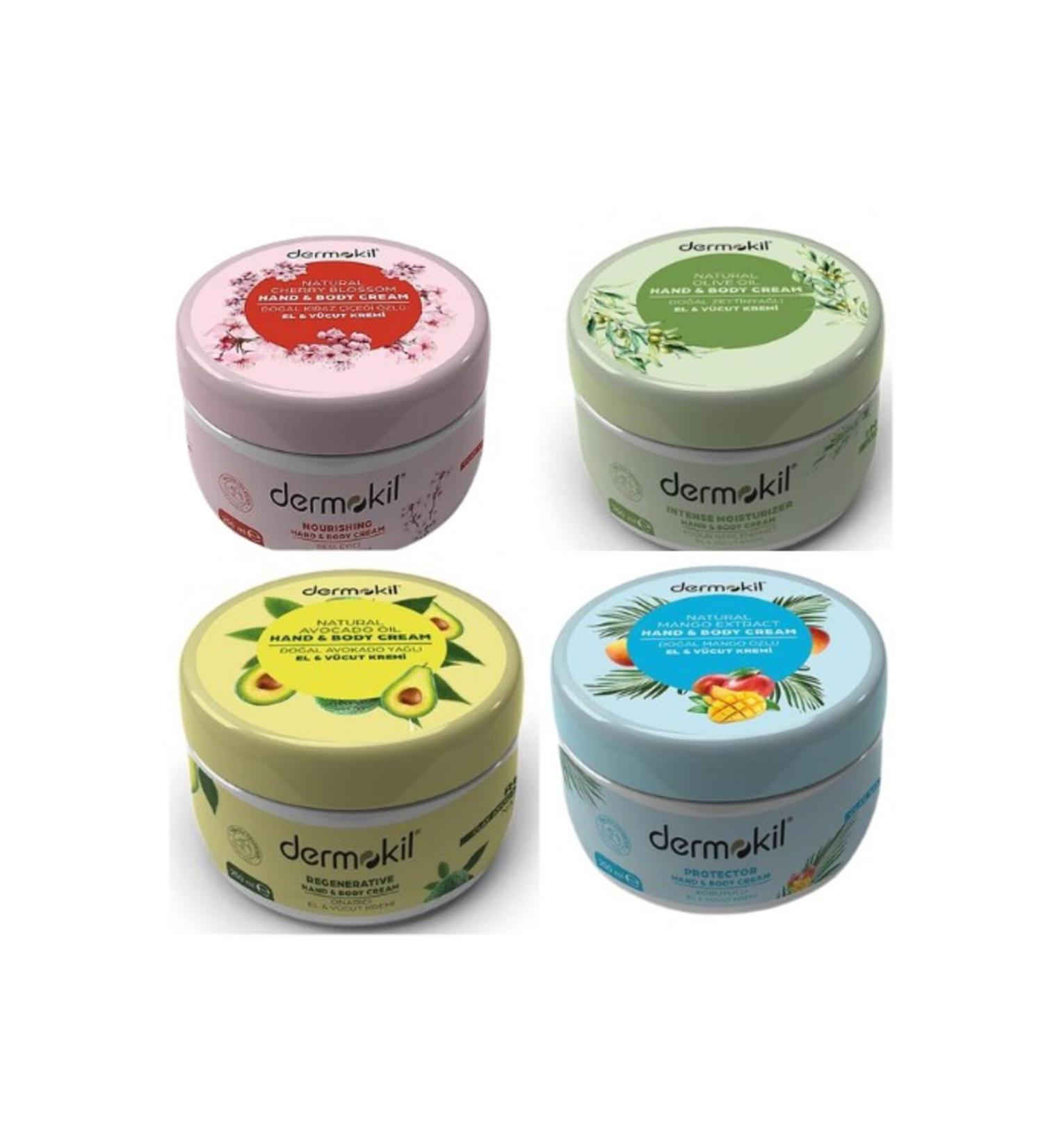 Dermokil DERMOKIL Avocado Cherry Blossom Mango Essence Olive Oil Hand and Body Cream 250 ml Set of 4