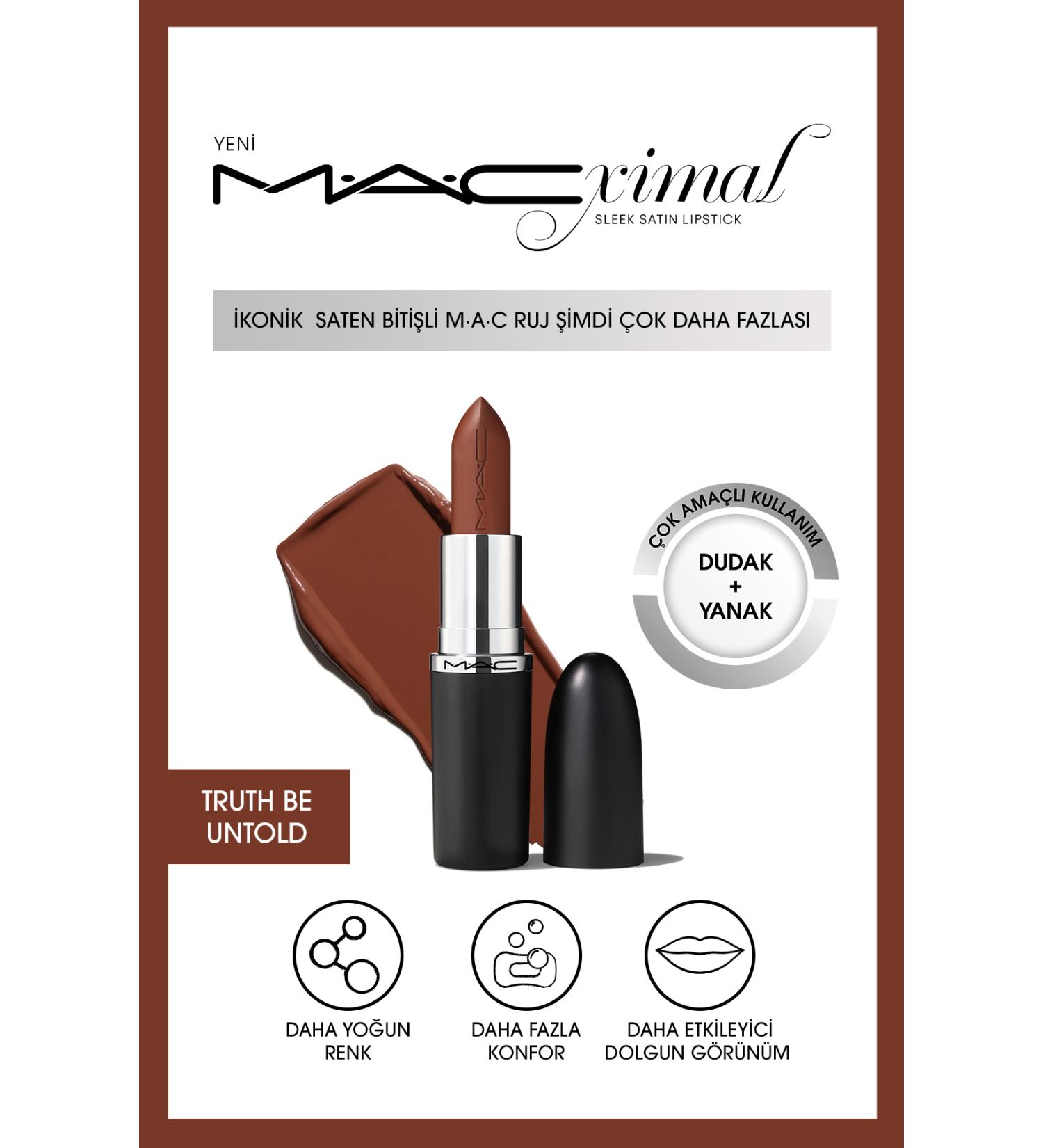 Mac Lipstick with a Nourishing Satin Finish That Gives an Impressively Plump Look-Truth Be Untold 3.5g - Buy Online on GoSupps.com