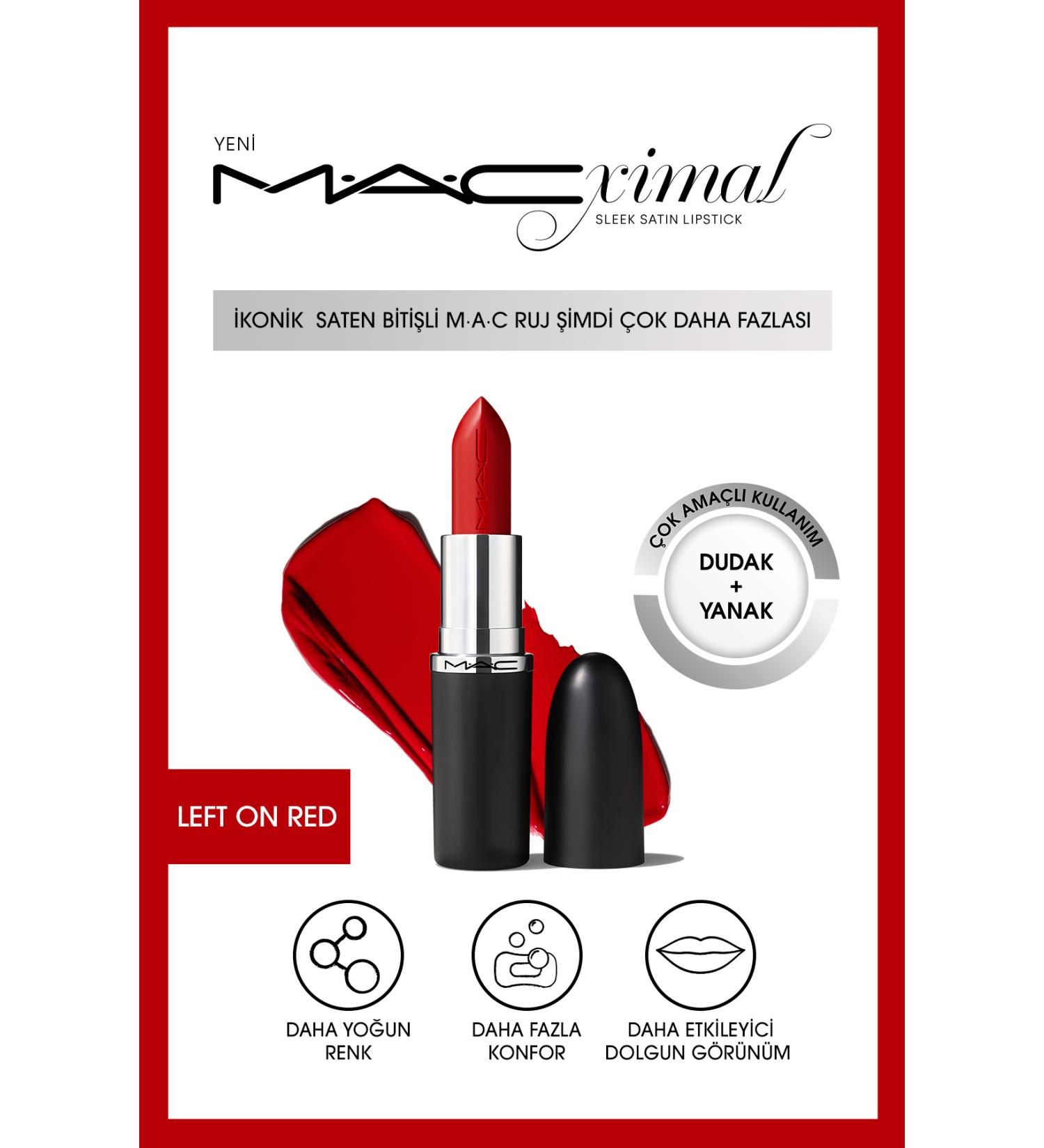 Mac Lipstick With a Nourishing Satin Finish That Gives an Impressively Plump Look - Left On Red 3.5g - Buy Online on GoSupps.com
