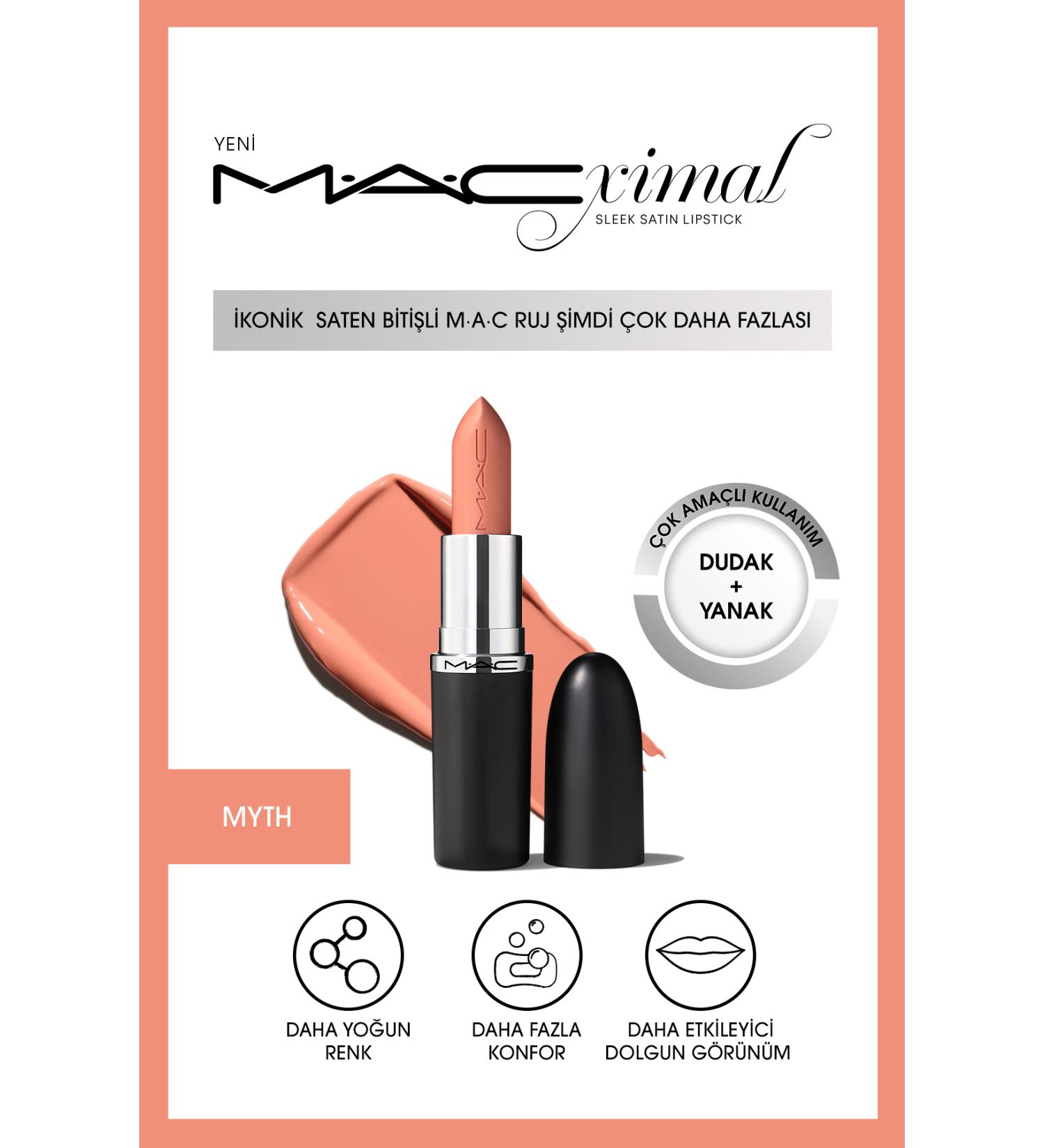 Mac Lipstick with a Nourishing Satin Finish That Gives an Impressively Plump Look - Myth 3.5g - Buy Online on GoSupps.com