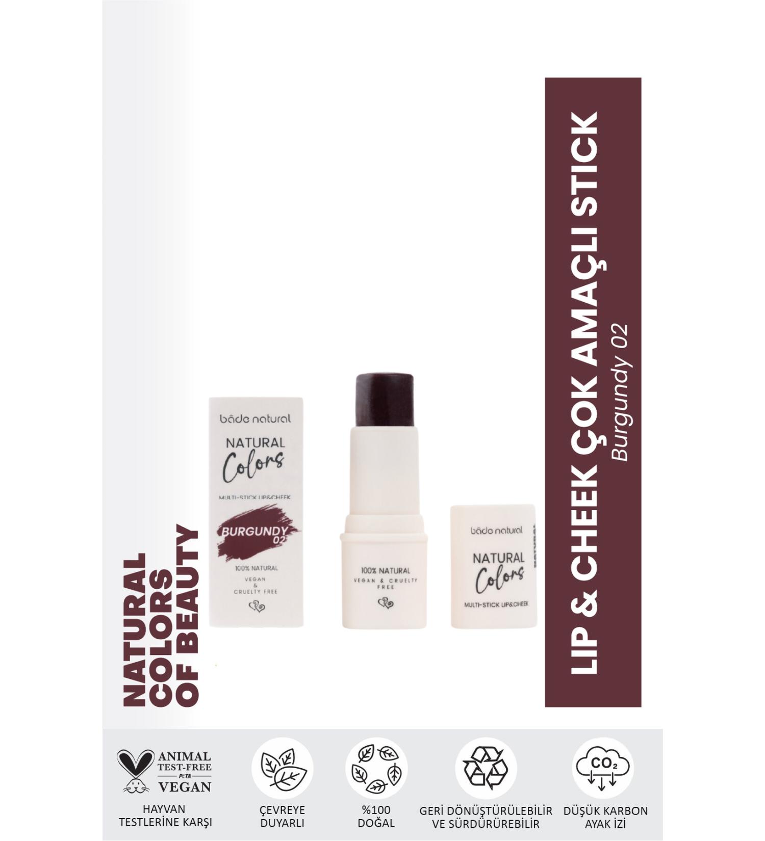 Bade Natural Lip & Cheek Burgundy 02 Multi-Purpose Stick 0 Natural - Buy Online on GoSupps.com