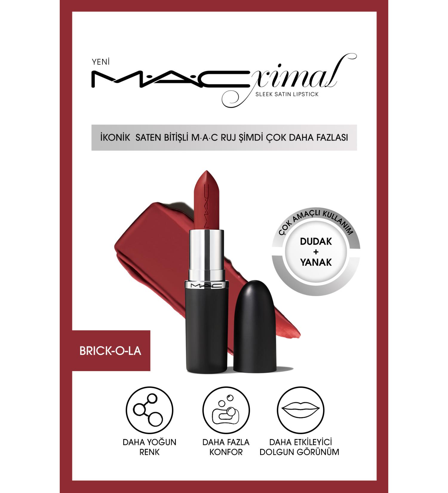 Mac Lipstick with a Nourishing Satin Finish That Gives an Impressively Plump Look - Brick Ola 3.5g - Buy Online on GoSupps.com