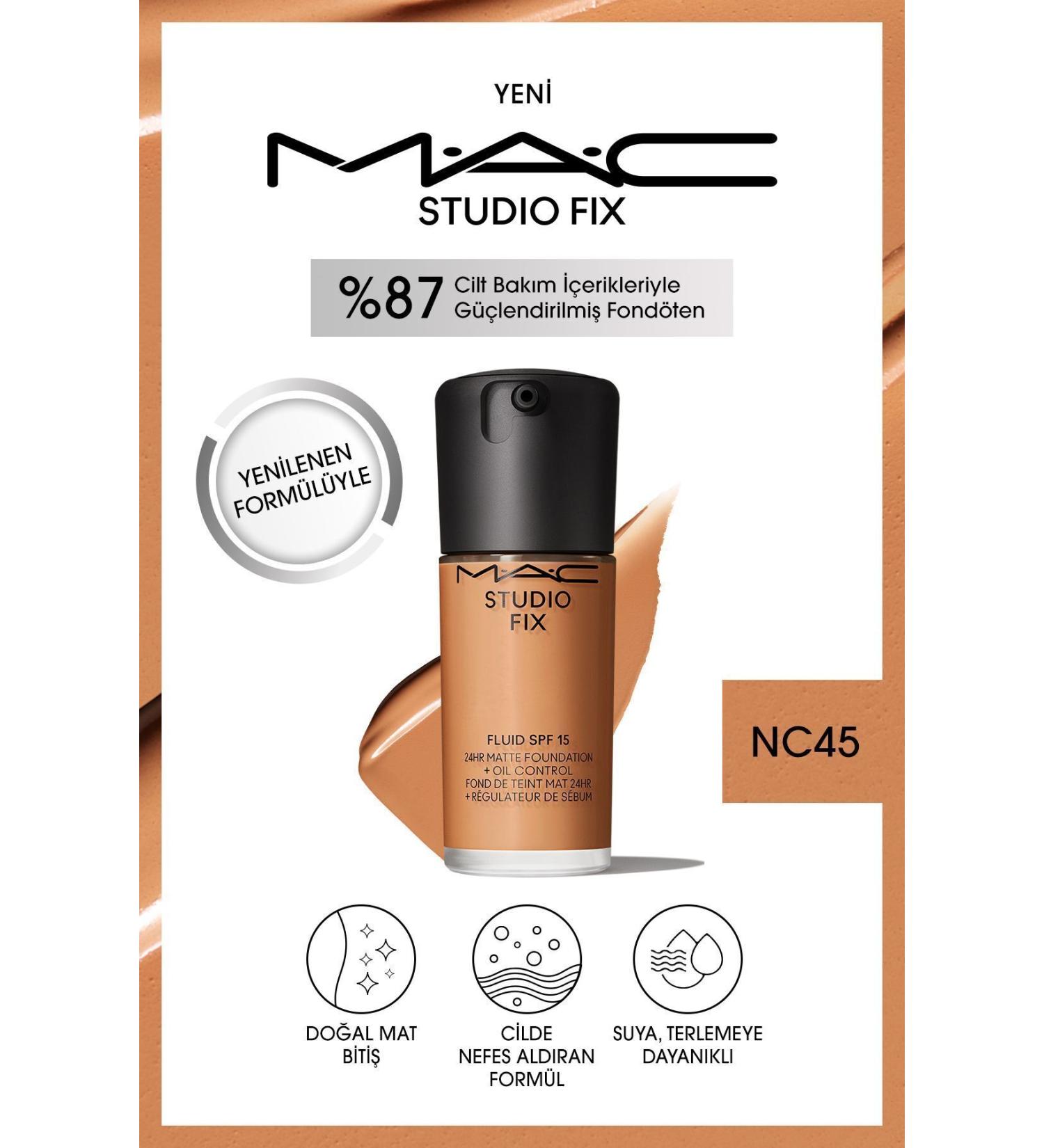 Mac NEW FORMULA NATURAL MATTE FINISH STUDIO FIX FLUID SPF 15 MATTE FOUNDATION-NC45 30 ML KEYON2902