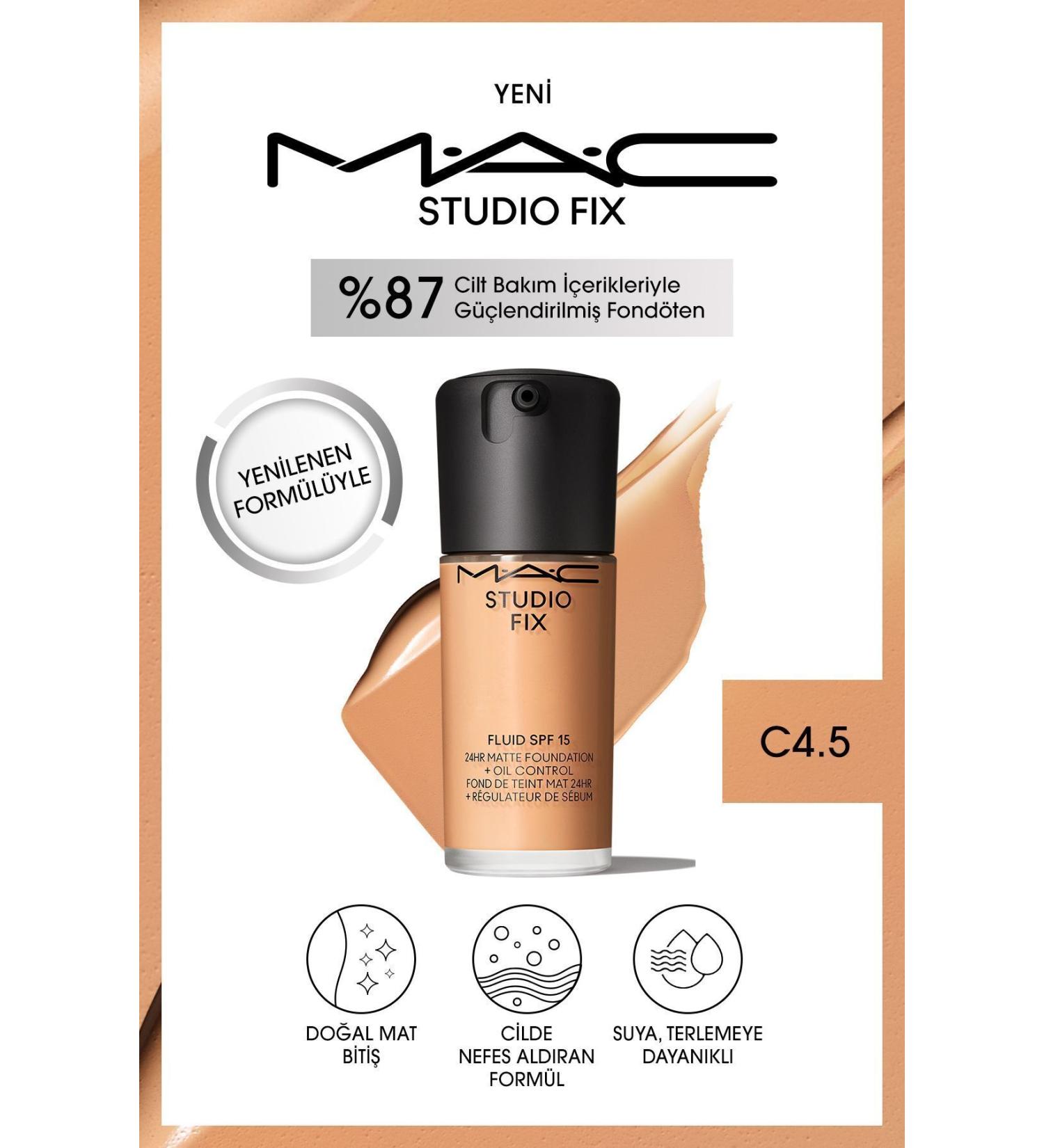 Mac NEW FORMULA NATURAL MATTE FINISH STUDIO FIX FLUID SPF 15 MATTE FOUNDATION-NC45.5 30 ML KEYON2892