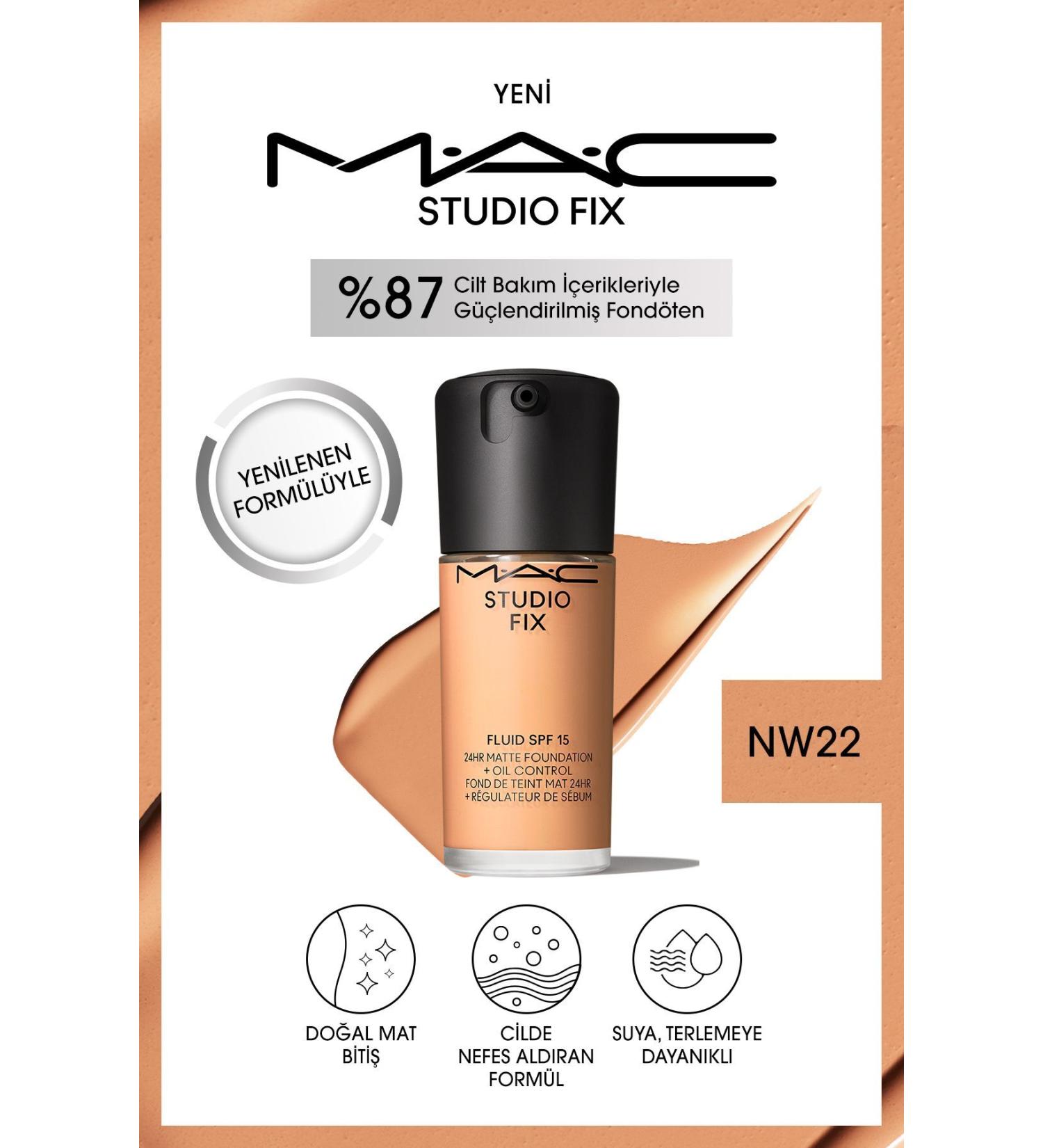 Mac RENEWED FORMULA STUDIO FIX FLUID SPF 15 MATTE FOUNDATION-NW22 30 ML..