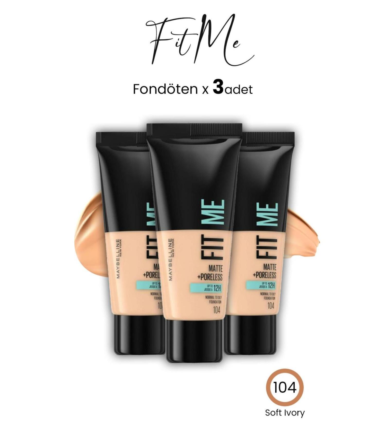 Maybelline New York Maybelline Fit Me Matte+Poreless Foundation 30 ML Soft Ivory 104 x 3 Pcs
