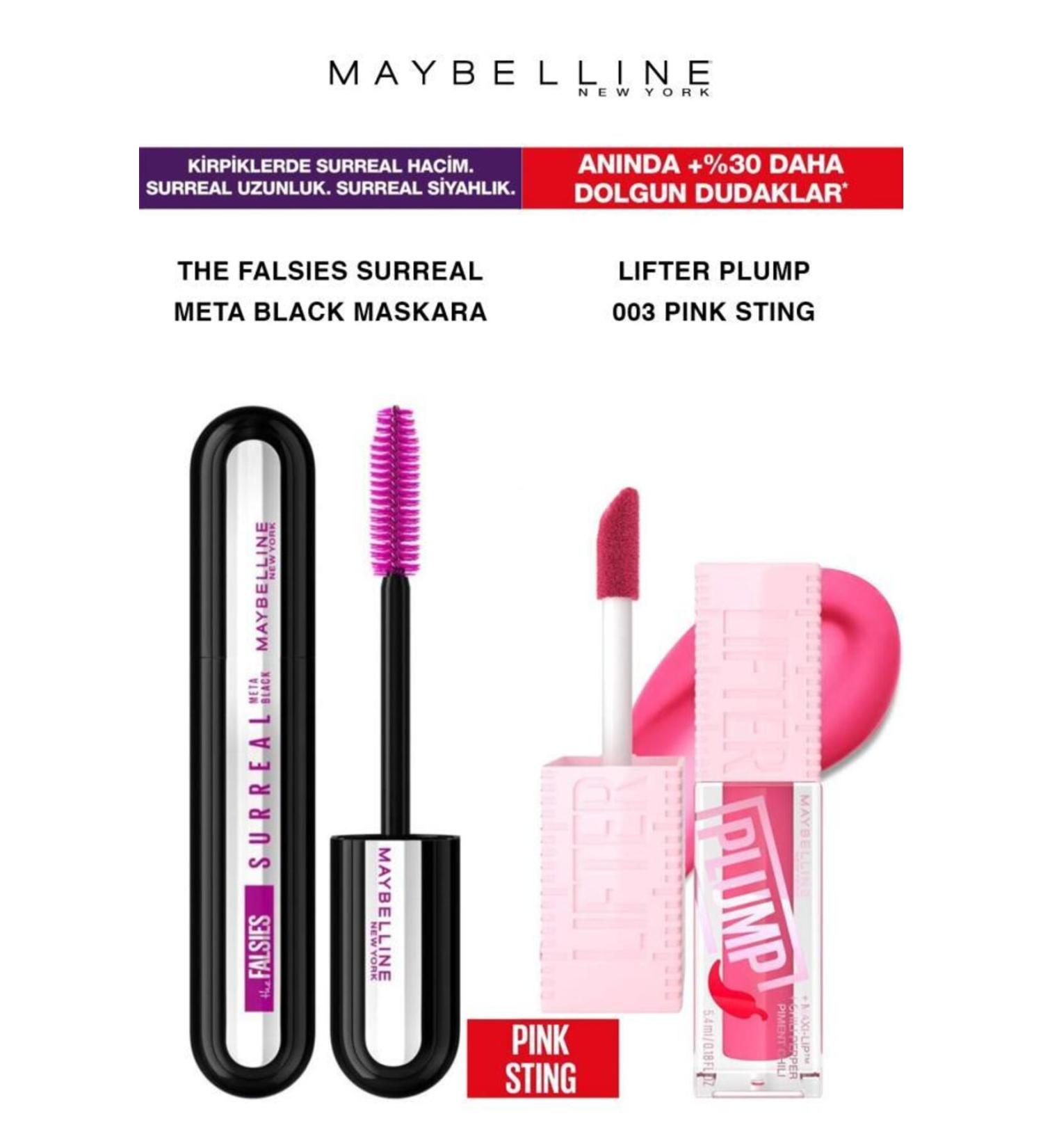 Maybelline New York Maybelline Surreal Meta Black Mascara Intense Volume Lashes-Lifter Plump Full Lips 003