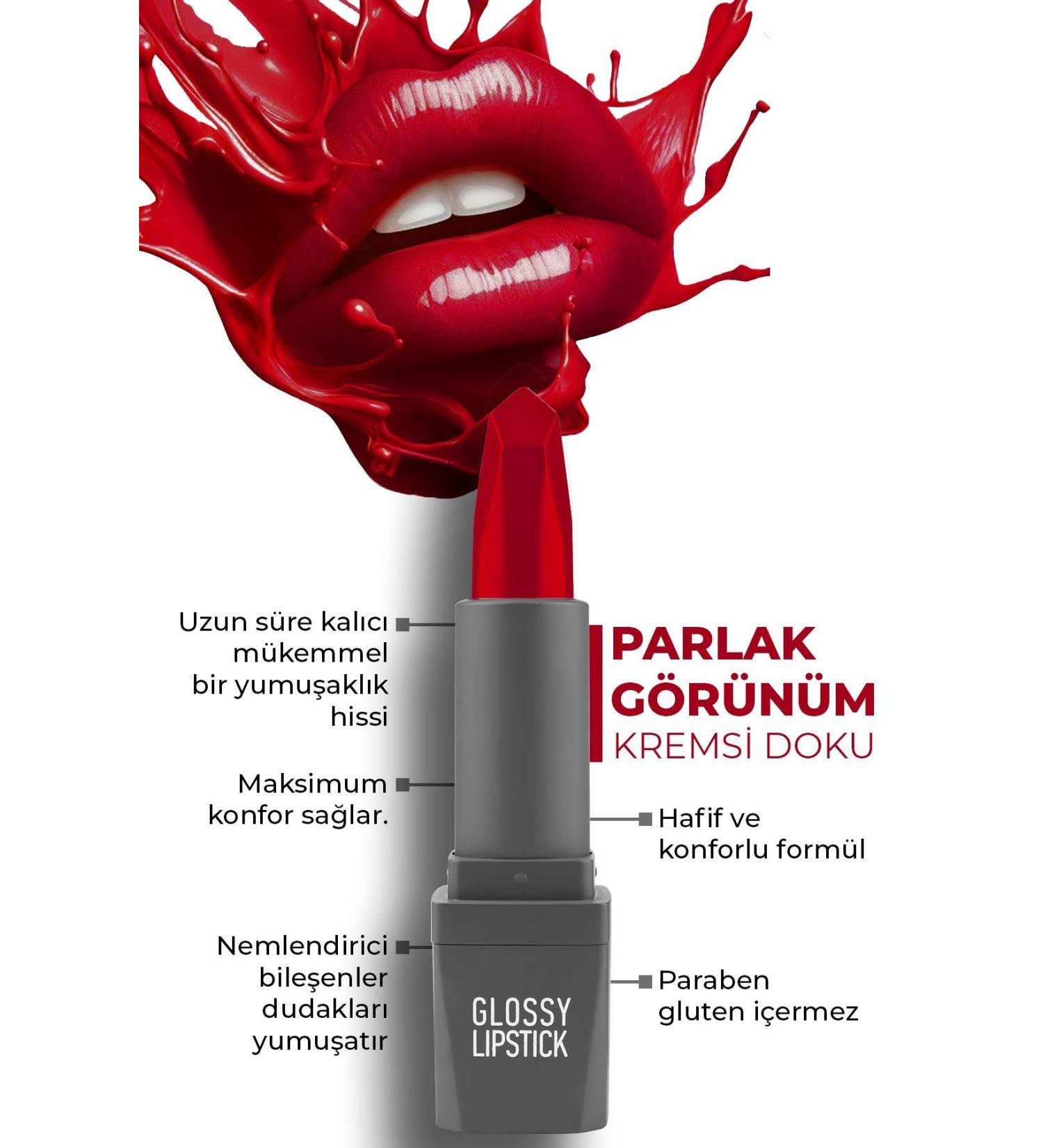 Alix Avien 321 Stunning Red Shiny Lipstick - Moisturizing Effect Smooth Lip Appearance - Glossy Lipstick