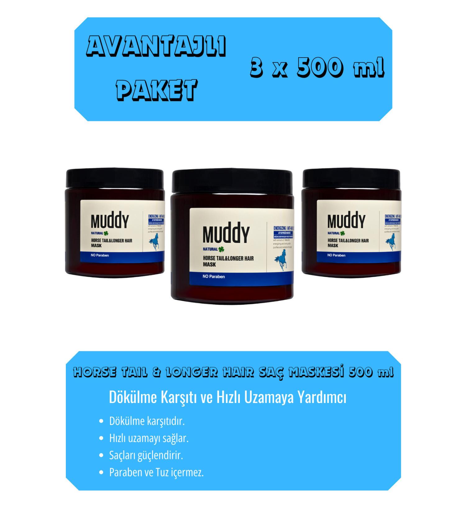 Muddy Anti-Hair Loss Horse Tail & Longer Hair Healthy Growing Hair Horse Tail Mask 500 ml x 3