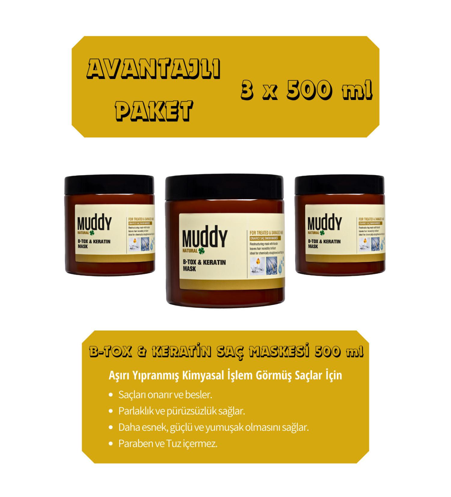 Muddy Nourishing and Repairing B-tox Keratin Hair Care Mask 500 ml x 3