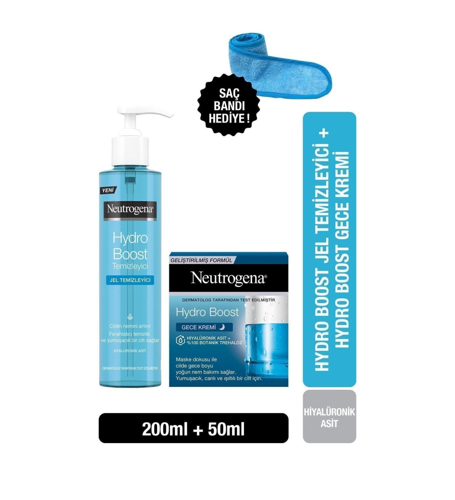 Neutrogena Hydro Boost Water Gel Cleanser 200 Ml + Moisturizing Night Cream 50 Ml + Hair Band