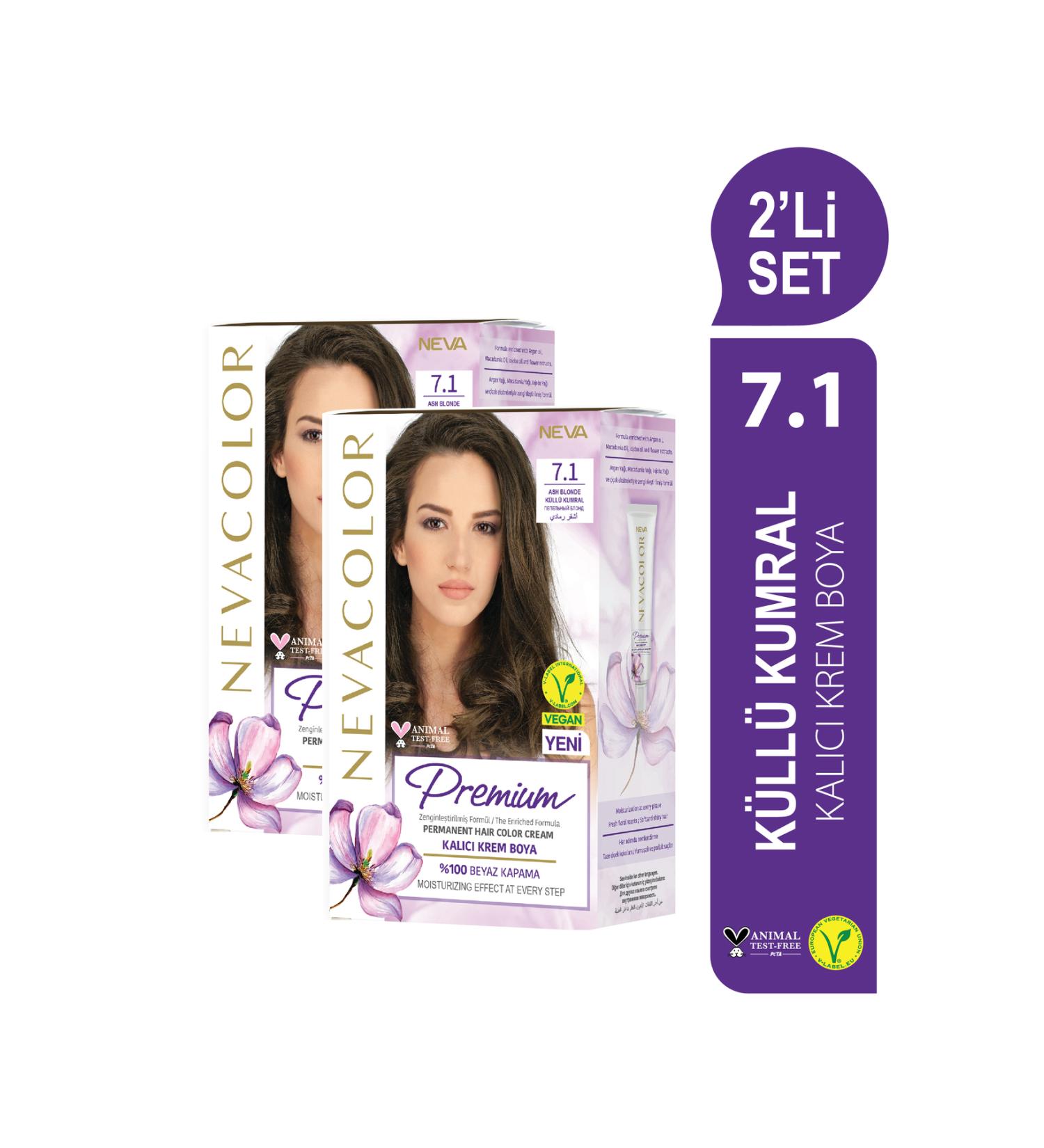 Nevacolor Premium 2-PIECE SET 7.1 ASH BLONDE Permanent Cream Hair Dye Set