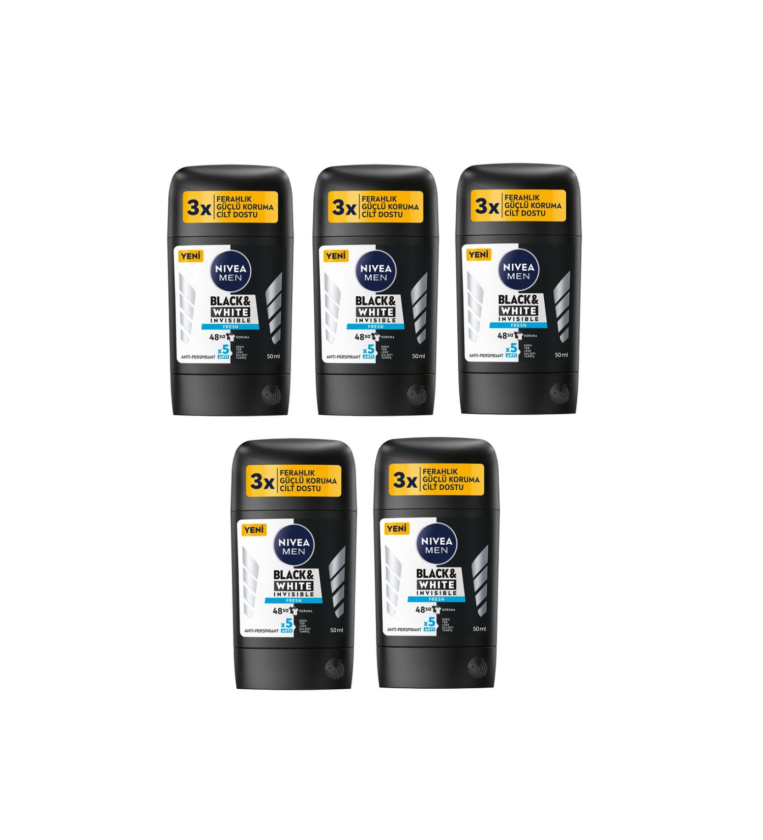 NIVEA Stick Nivea Men Deodorant Black&White Invisible Fresh 50 Ml X 5 Pcs