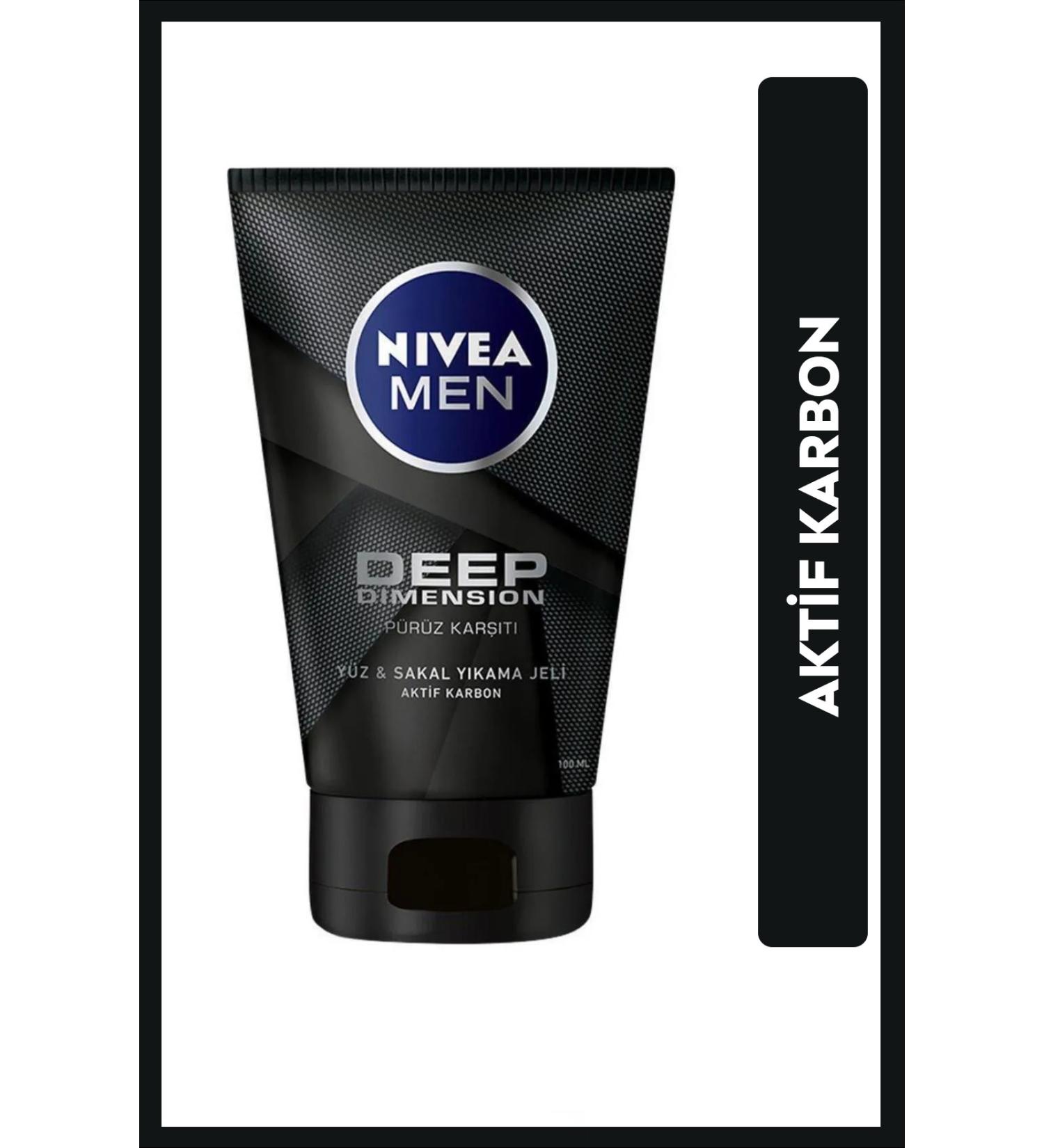 NIVEA MEN MEN'S FACE AND BEARD CLEANSING GEL DEEP DIMENSION 100ML SKIN PURIFYING PSSN3277 - Buy Online on GoSupps.com