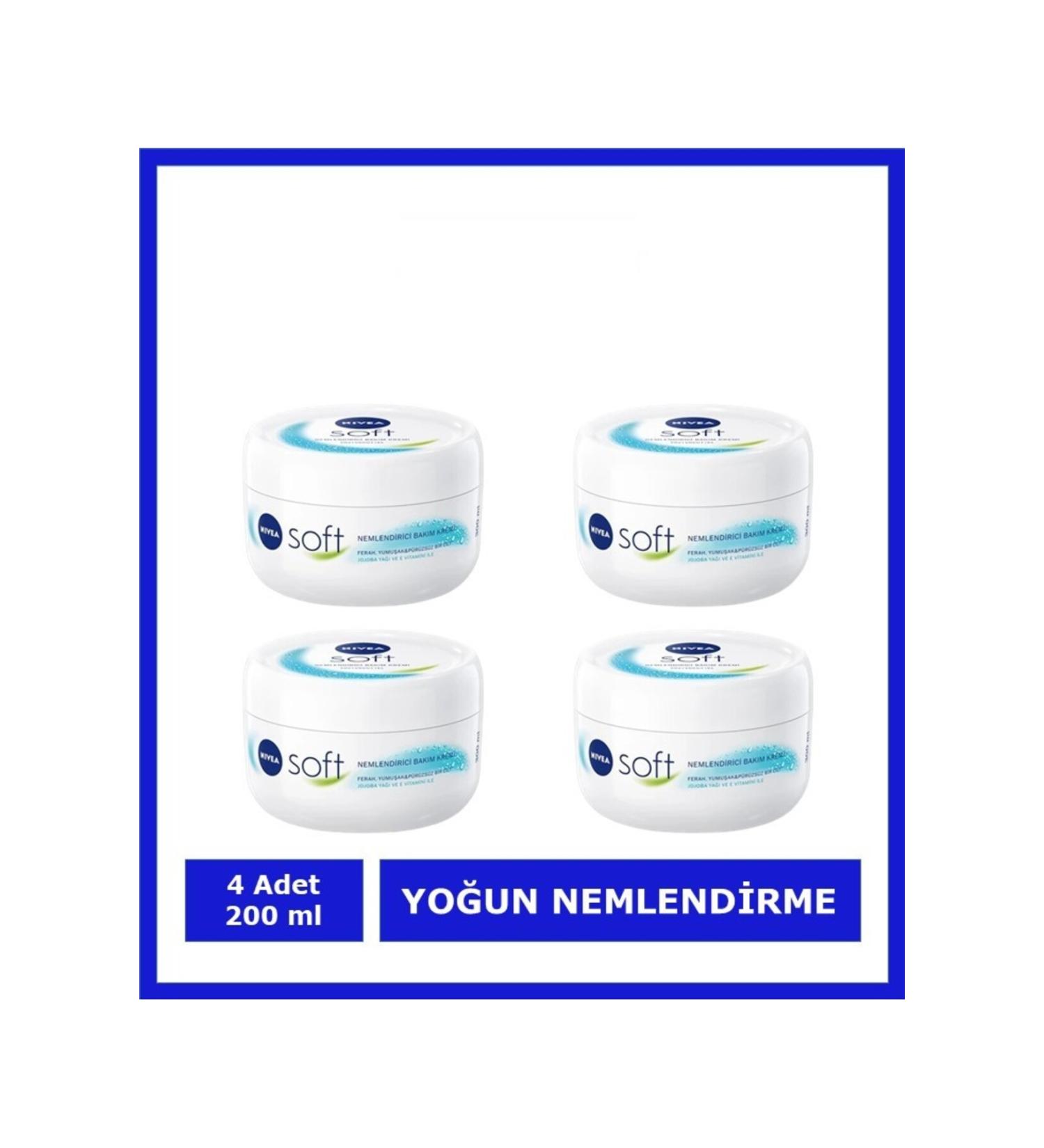 NIVEA Moisturizing Soft Care Cream Hand Face Body Nourishing Jojoba Oil Vitamin E 200 ml * 4 PCS - Buy Online on GoSupps.com