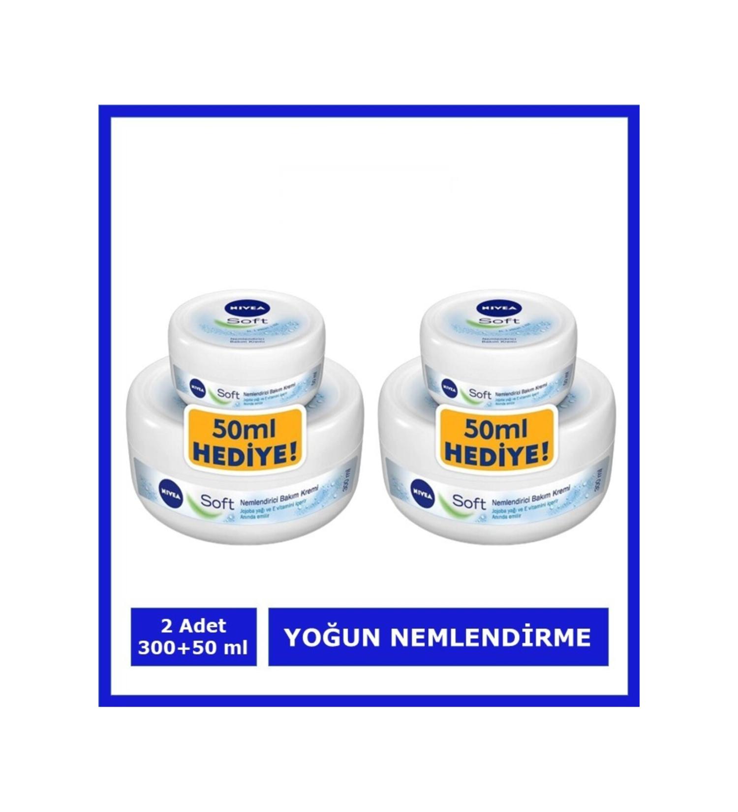 NIVEA Moisturizing Soft Care Cream Hand Face Body Nourishing Jojoba Oil Vitamin E 300 + 50 ml 2 PCS - Buy Online on GoSupps.com