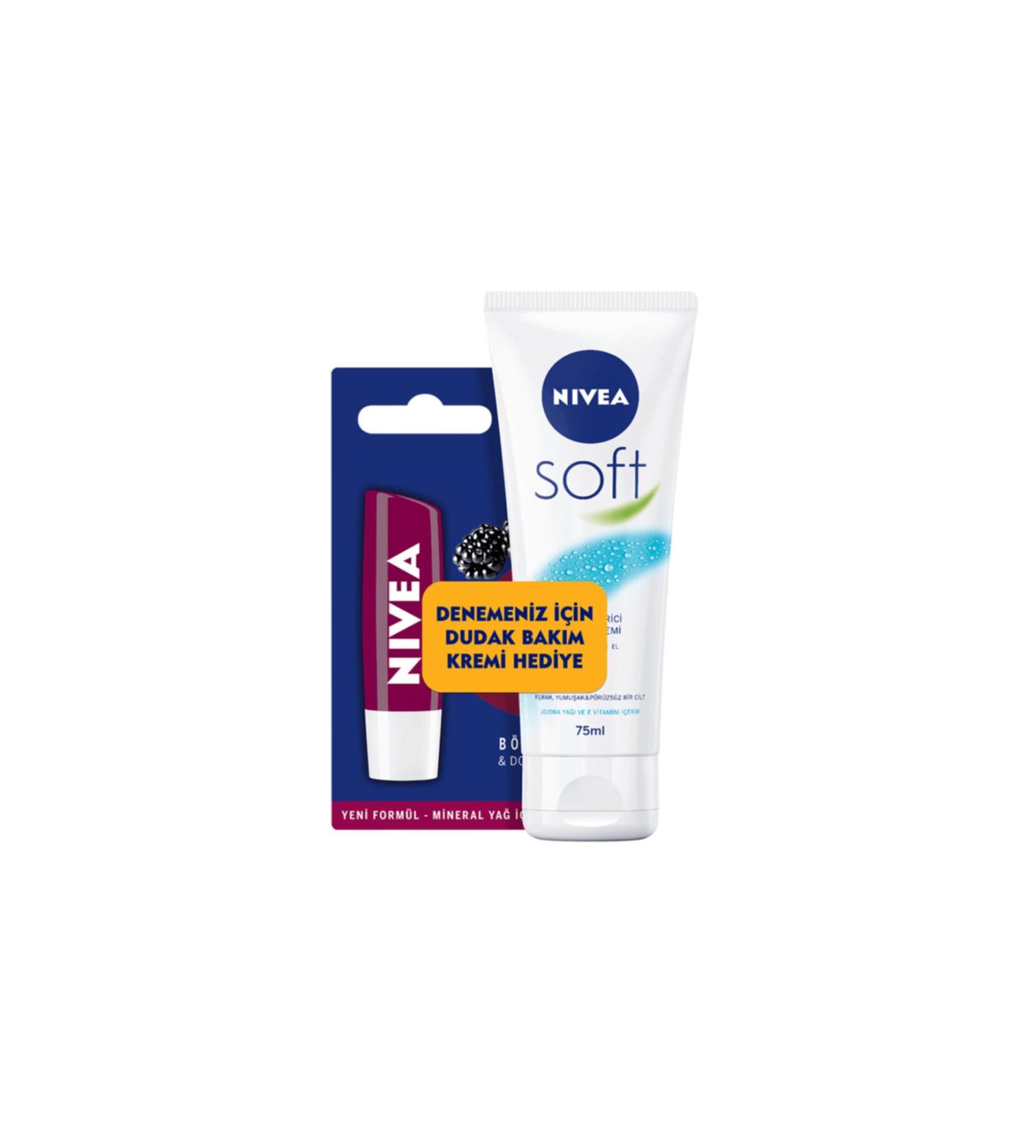 NIVEA Soft Hand Cream 75m and Blackberry Lip Balm Set