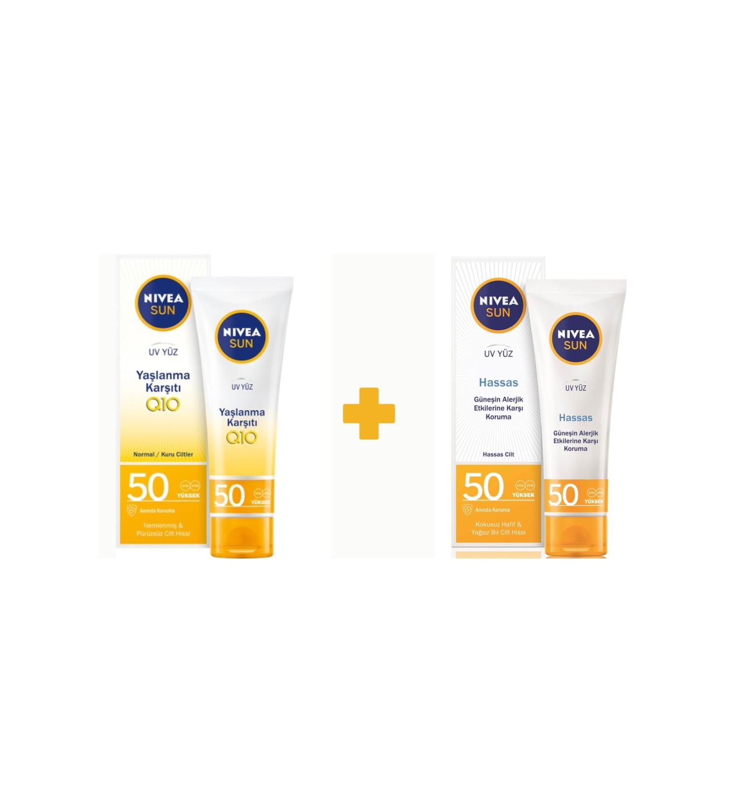 NIVEA Sun 50 Ml - Anti-Aging Q10 Spf 50 - Sun 50 Ml - Sensitive Skin Spf 50 2 Piece Set - Buy Online on GoSupps.com