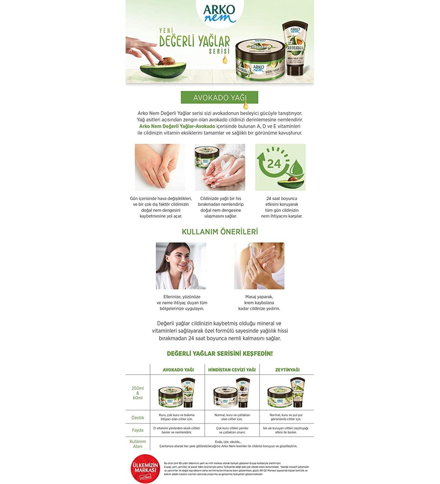 Arko Avocado Oil Hand and Body Cream 250 ml