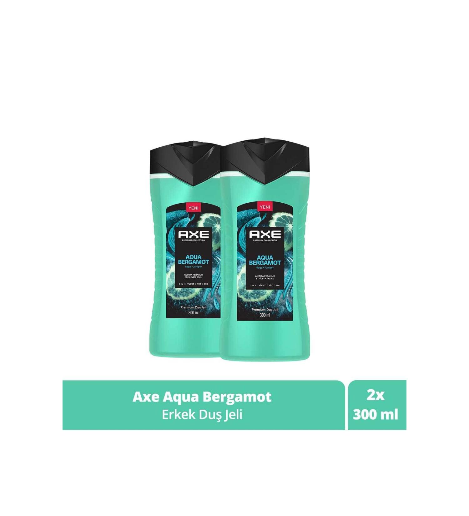 Axe Premium Collection Shower Gel Aqua Bergamot 3 In 1 Body Hair Face 300 ml X2 - Buy Online on GoSupps.com