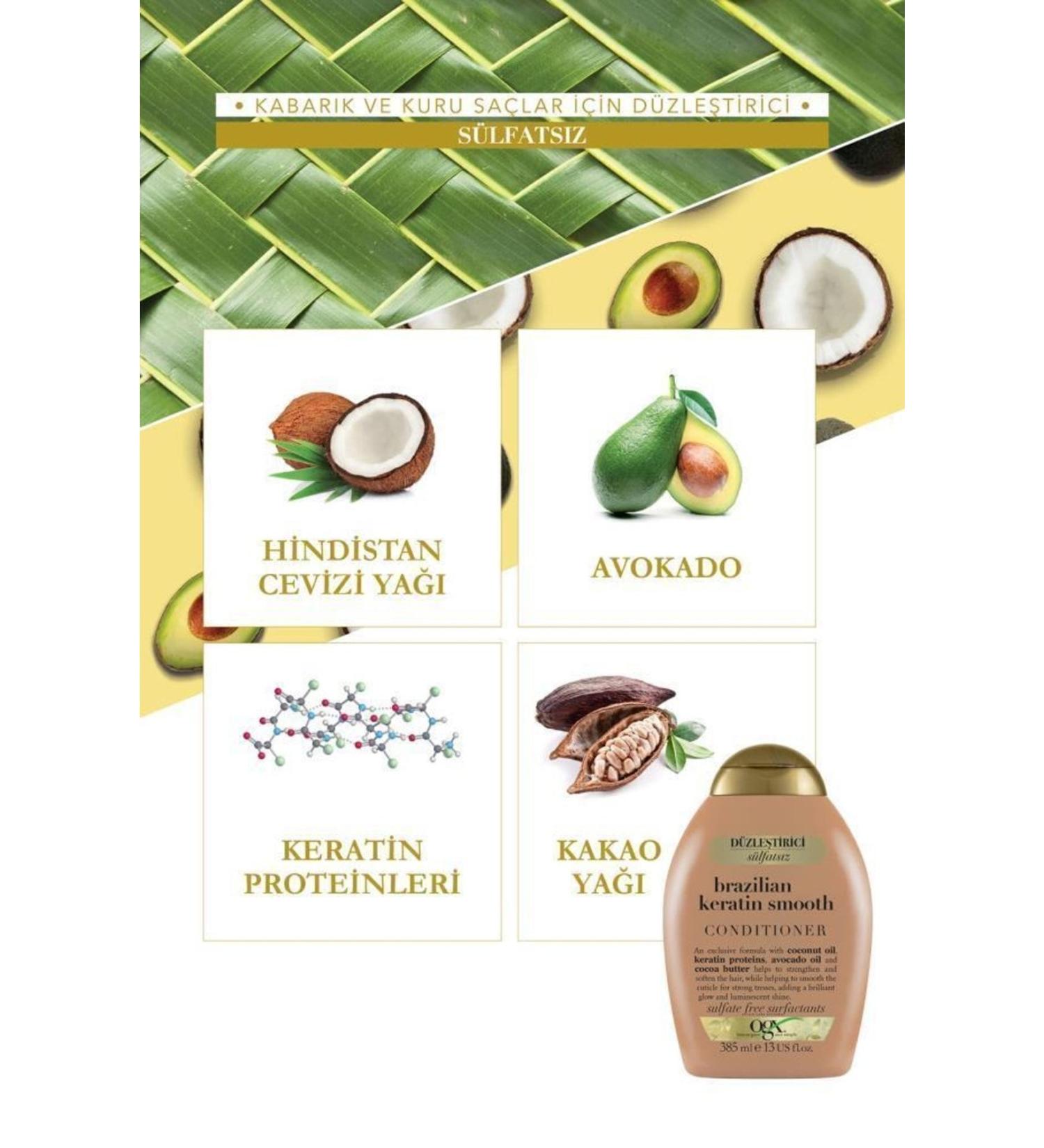 OGX Brazilian Keratin Smooth Straightening Effective Sulfate-Free Shampoo 385 ml Sulfate-Free Hair Care Conditioner - Buy Online on GoSupps.com