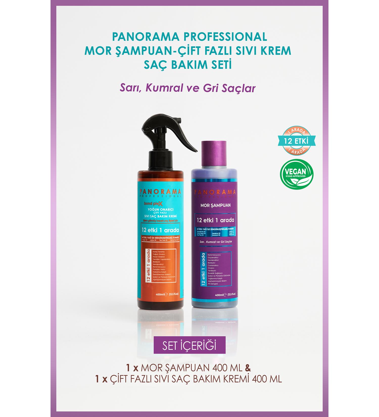 PANORAMA PROFESSIONAL Professional Purple Shampoo and Hair Care Set 8 Special Oils 400 ml Shampoo Liquid Hair Conditioner Vegan - Buy Online on GoSupps.com