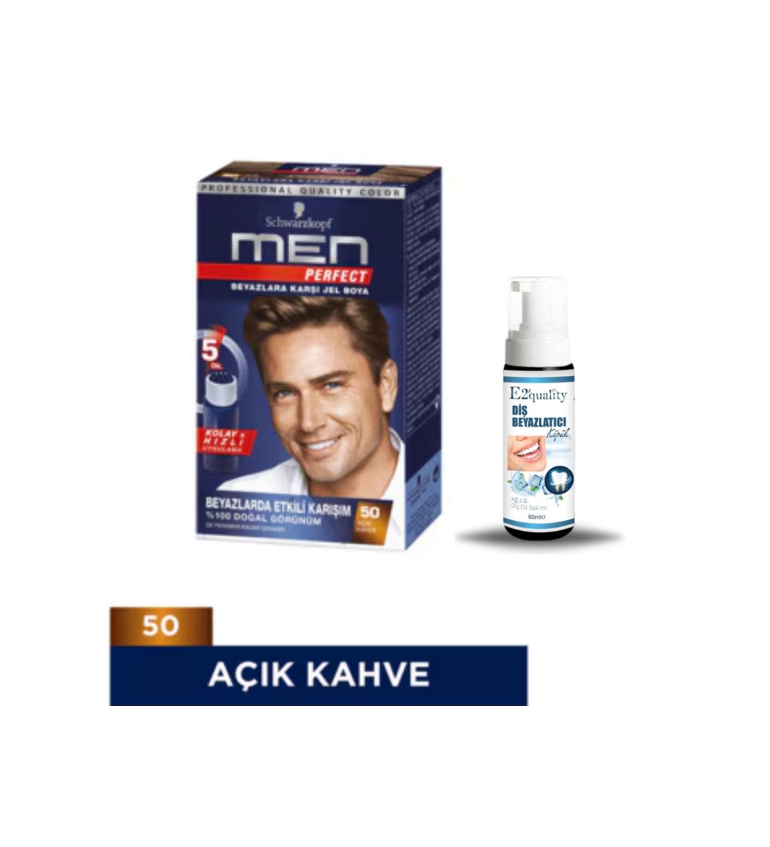 Schwarzkopf Men Perfect Hair Dye No: 50 Light Brown + Gift Teeth Whitening Foam