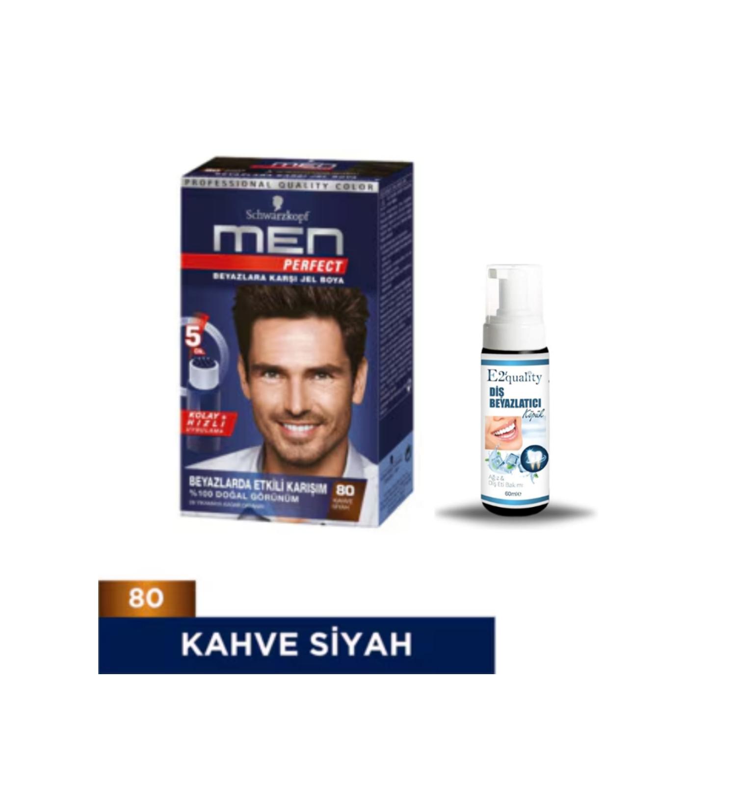 Schwarzkopf Men Perfect Hair Dye No: 80 Brown Black + Gift Teeth Whitening Foam