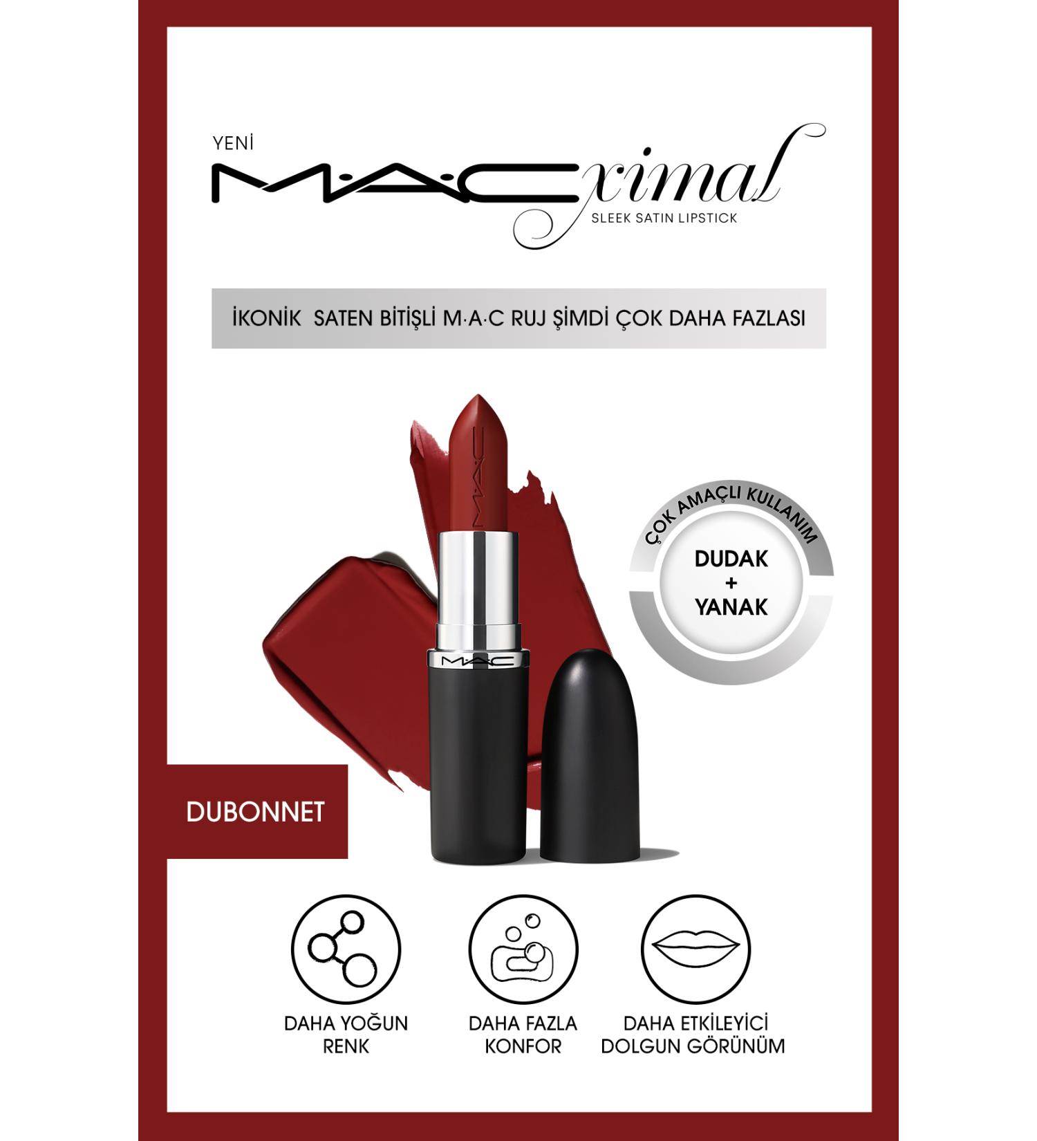 Mac Lipstick with a Nourishing Satin Finish That Gives an Impressively Plump Look - Dubonnet 3.5g