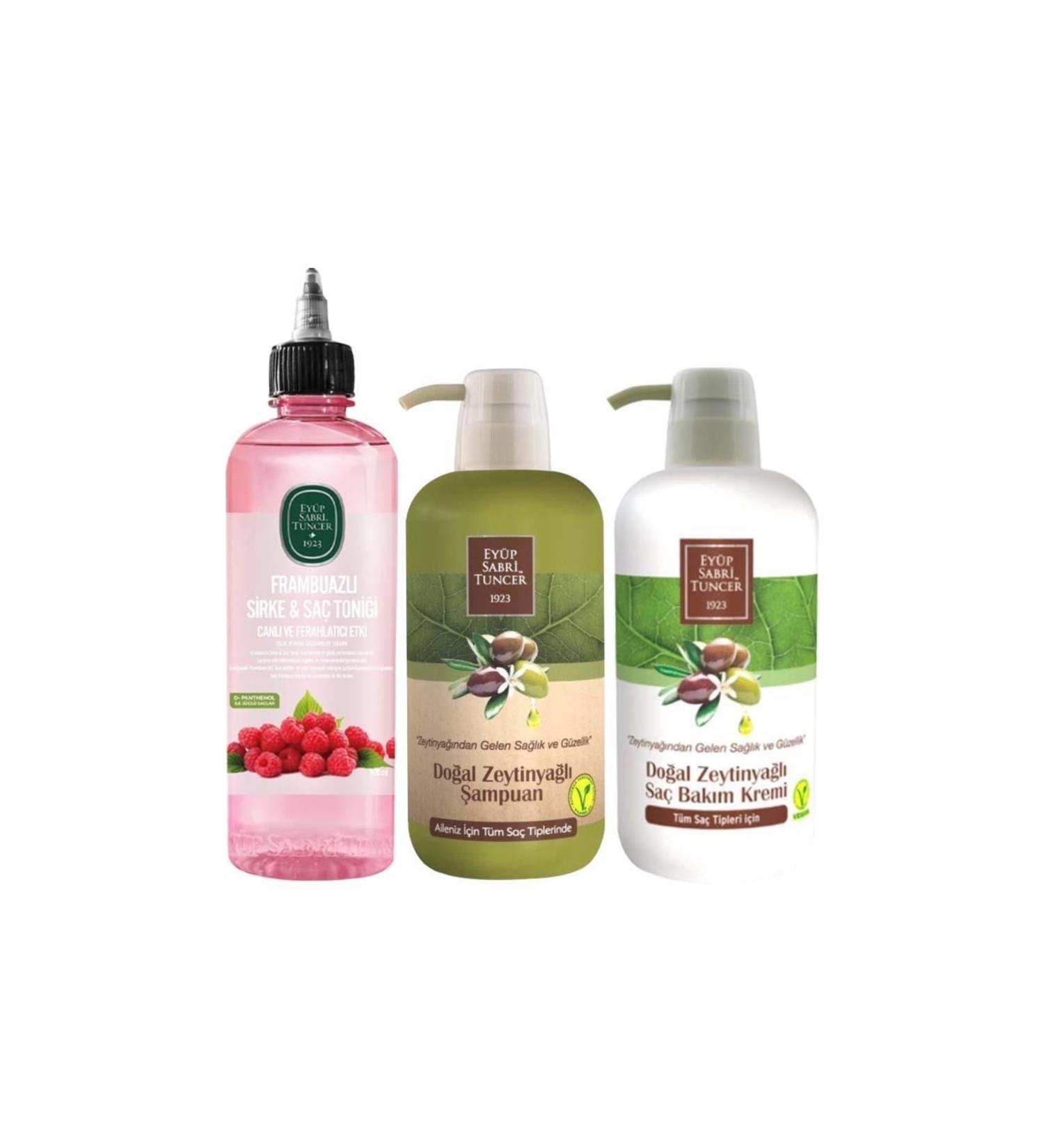 Ey p Sabri Tuncer Raspberry Vinegar & Hair Tonic 500 Ml X Olive Oil Hair Cream 600 Ml X Olive Oil Shampoo 600 Ml