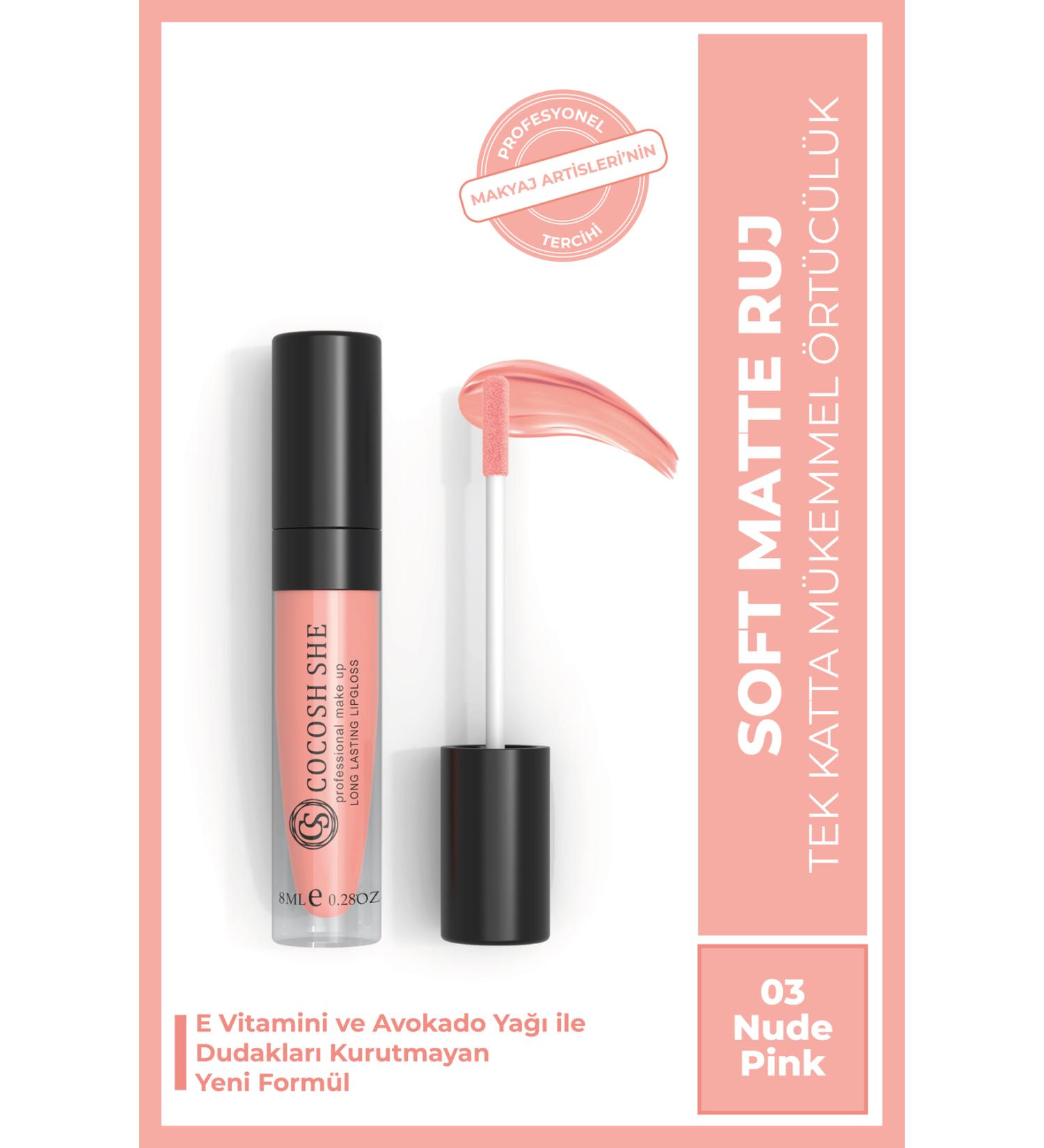 Cocosh She Soft Matte Liquid Matte Lipstick 03 Nude Pink Vitamin E Avocado Oil Creamy Texture Matte Finish Smudge-proof - Buy Online on GoSupps.com
