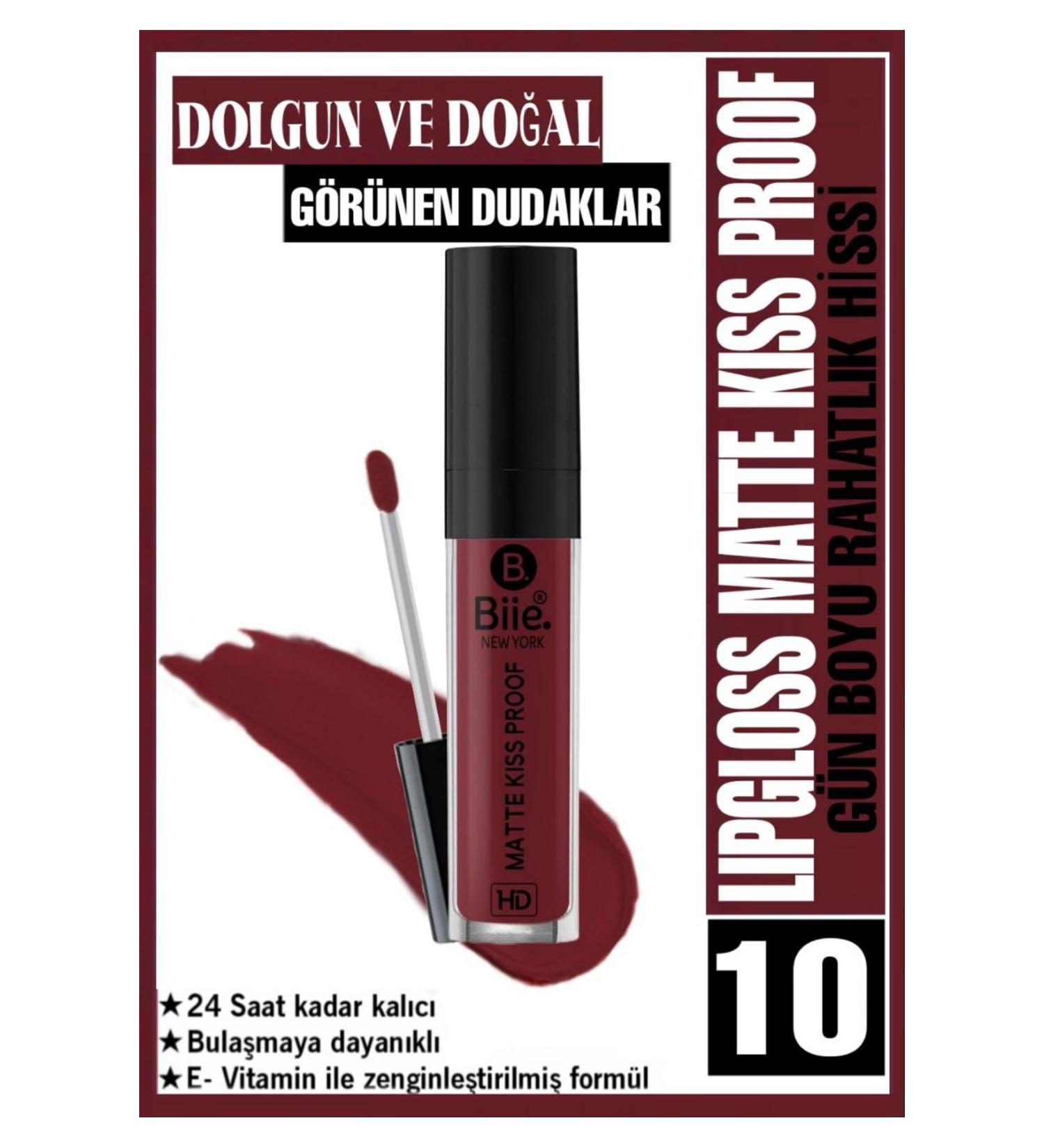 biie B E NewYork HD Long-Lasting Matte LIQUID MATTE Lipstick Kiss Proof Lipgloss No: 10