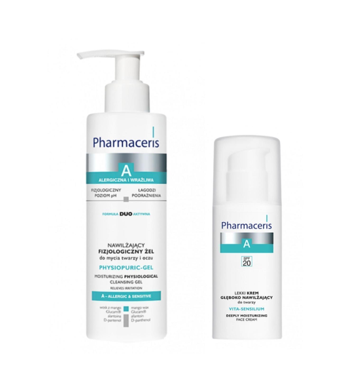 Pharmaceris Moisturizing Physiological Cleansing Gel & Intensive Moisturizing Face Cream Spf20 2-Set-DermoCosmetic