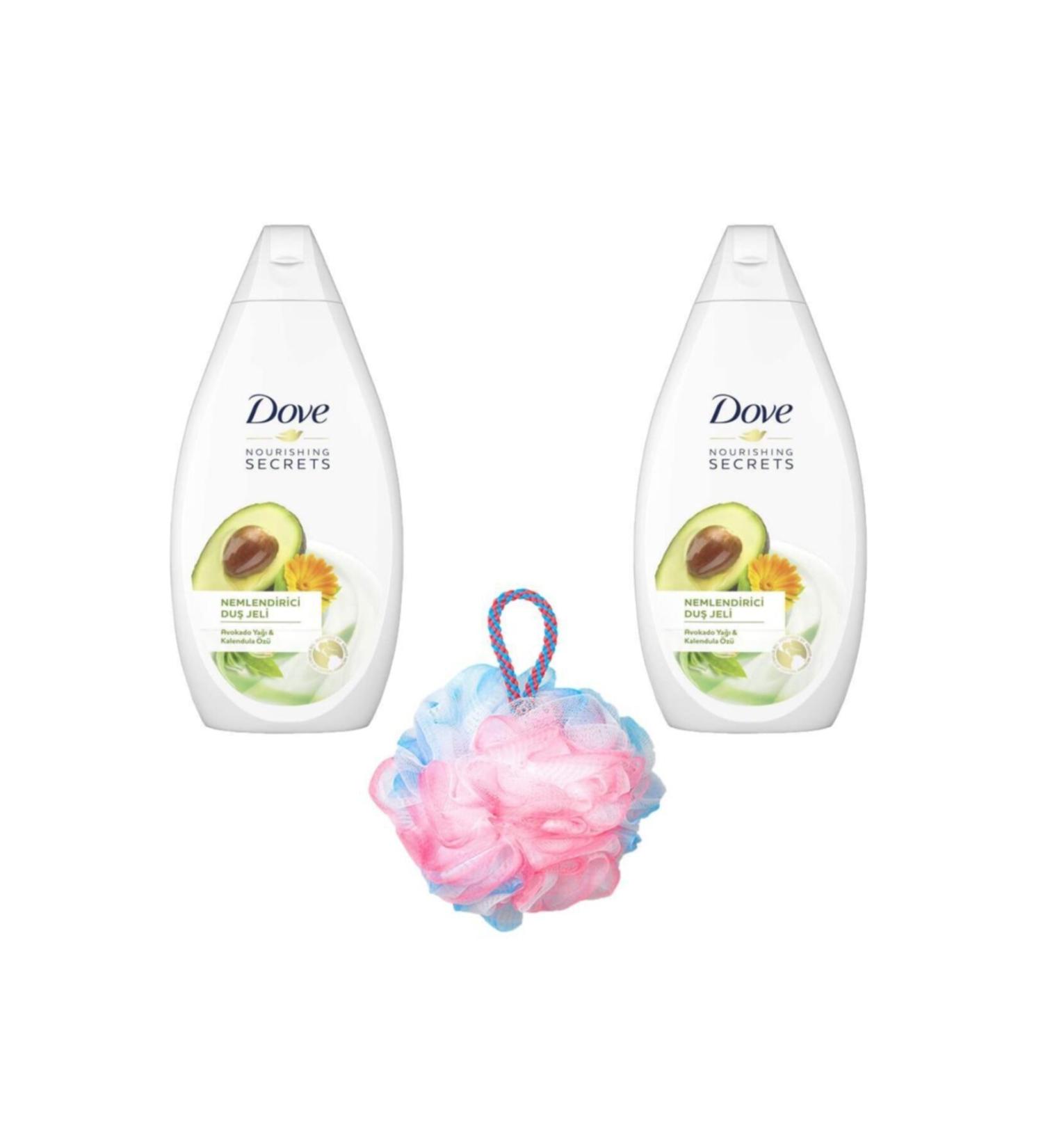 Dove Avocado & Calendula Essence Shower Gel 500ml Set of 2 + Bath Loofah