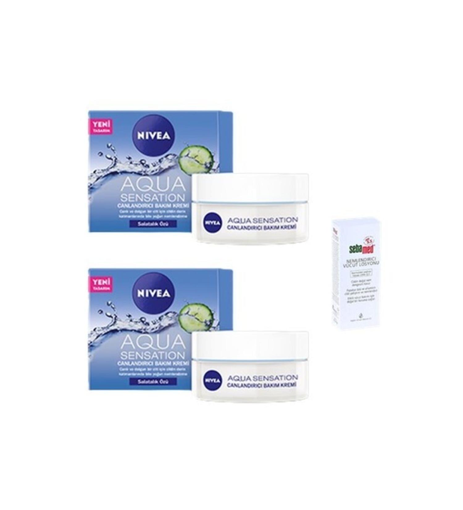 NIVEA Aqua Sensation Cucumber Extract Revitalizing Care Cream 50 Ml X 2 Sebamed Mini Face and Body Lotion 20 Ml