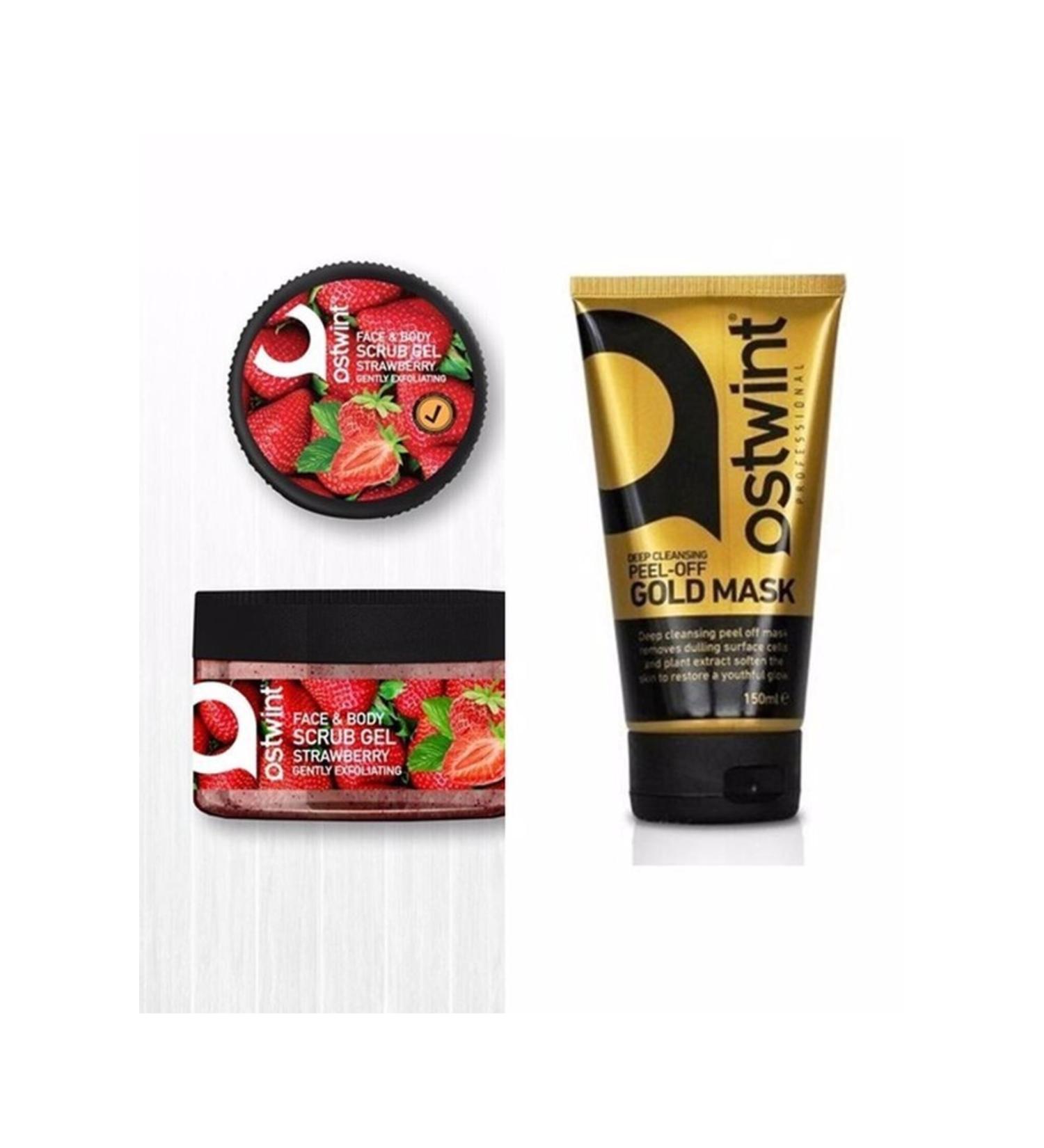 Ostwint Peeling Gel 300 Ml Strawberry Scrub & Peelable Gold Mask 150 Ml