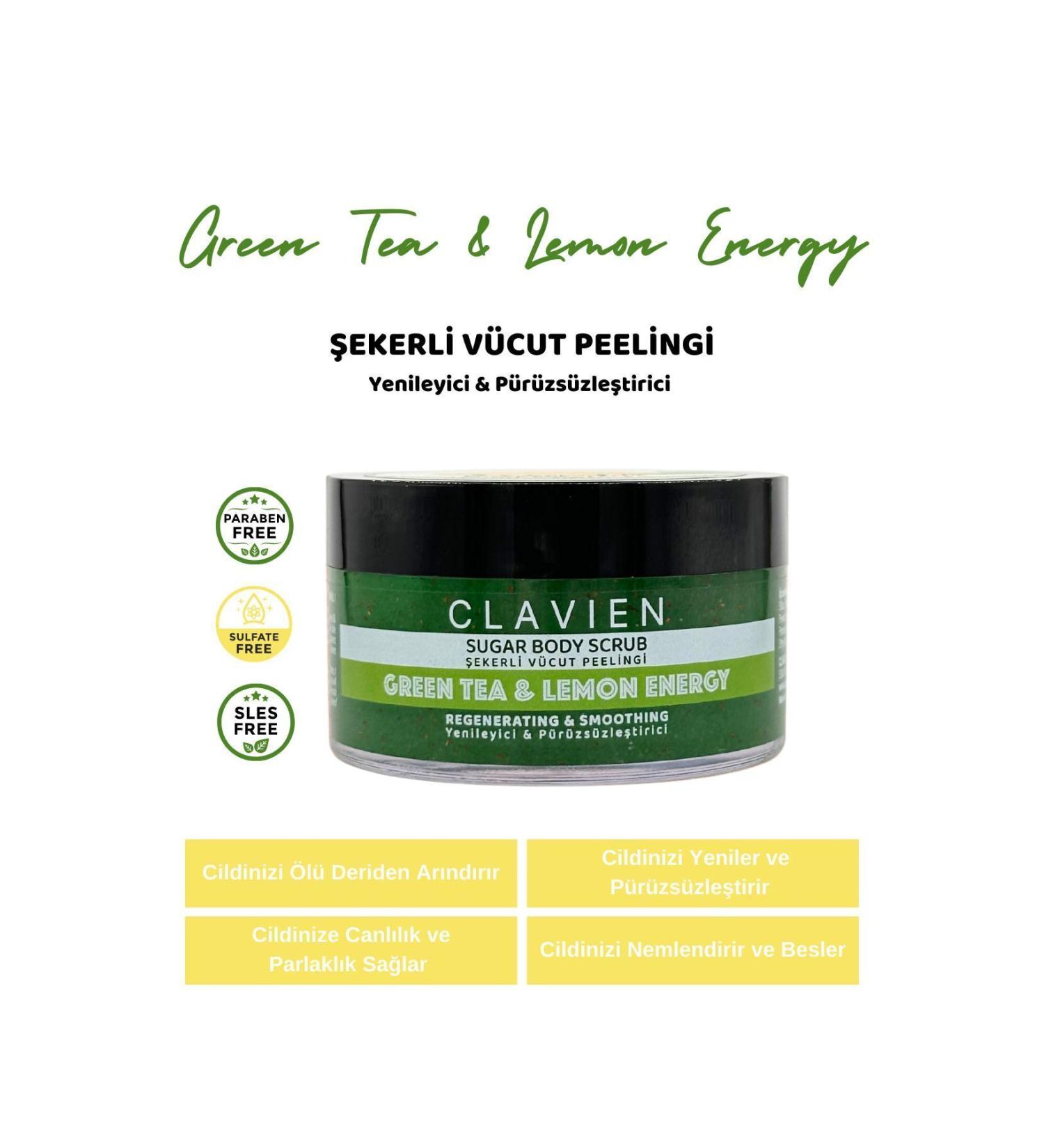 Clavien Green Tea & Lemon Energy Sugar Body Scrub - Buy Online on GoSupps.com