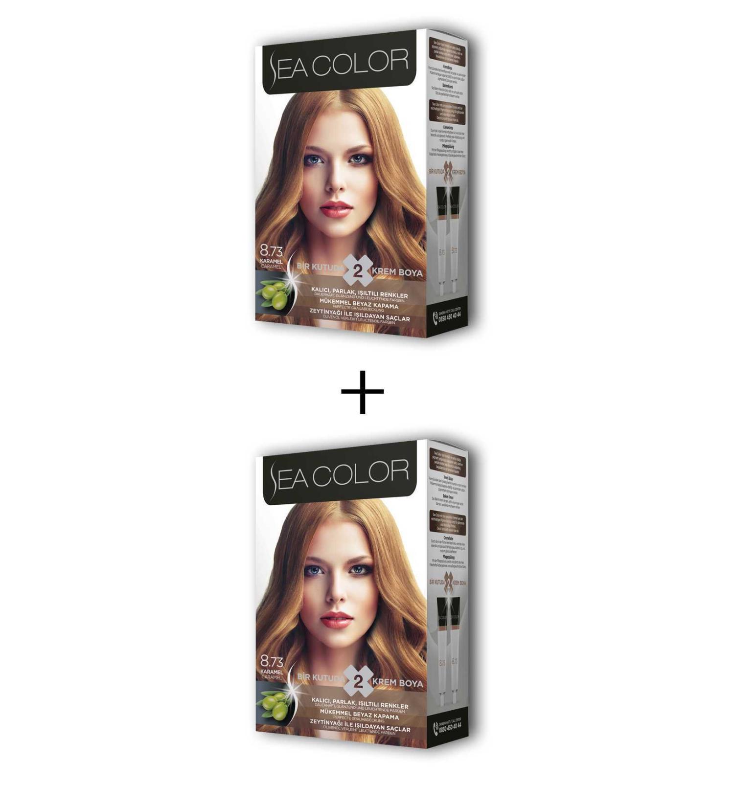 Sea Color 2X2 Tube Cream Hair Dye Set Caramel No:8.73