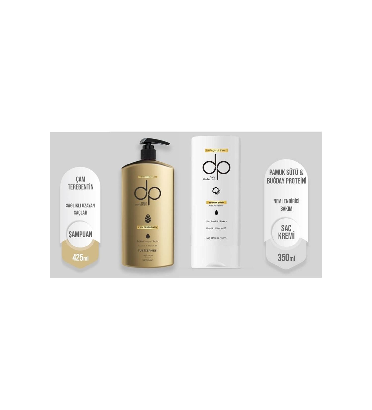 DP Daily Perfection Shampoo Pine Turpentine 425 ml + Cotton Milk Wheat Protein Hair Care Conditioner 350 ml