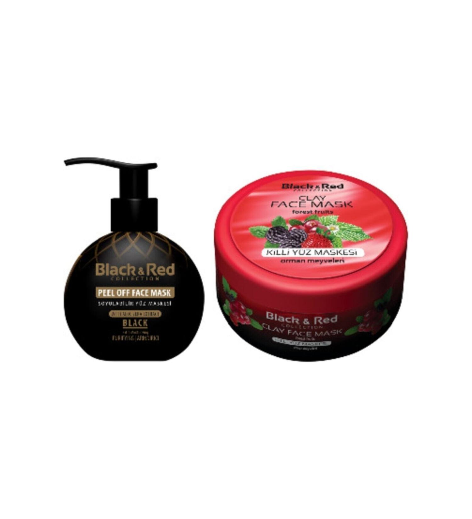 Black Red Peelable Black Face Mask Against Blackheads 250 Ml And Clay Face Mask (Forest Fruits) 400 Gr