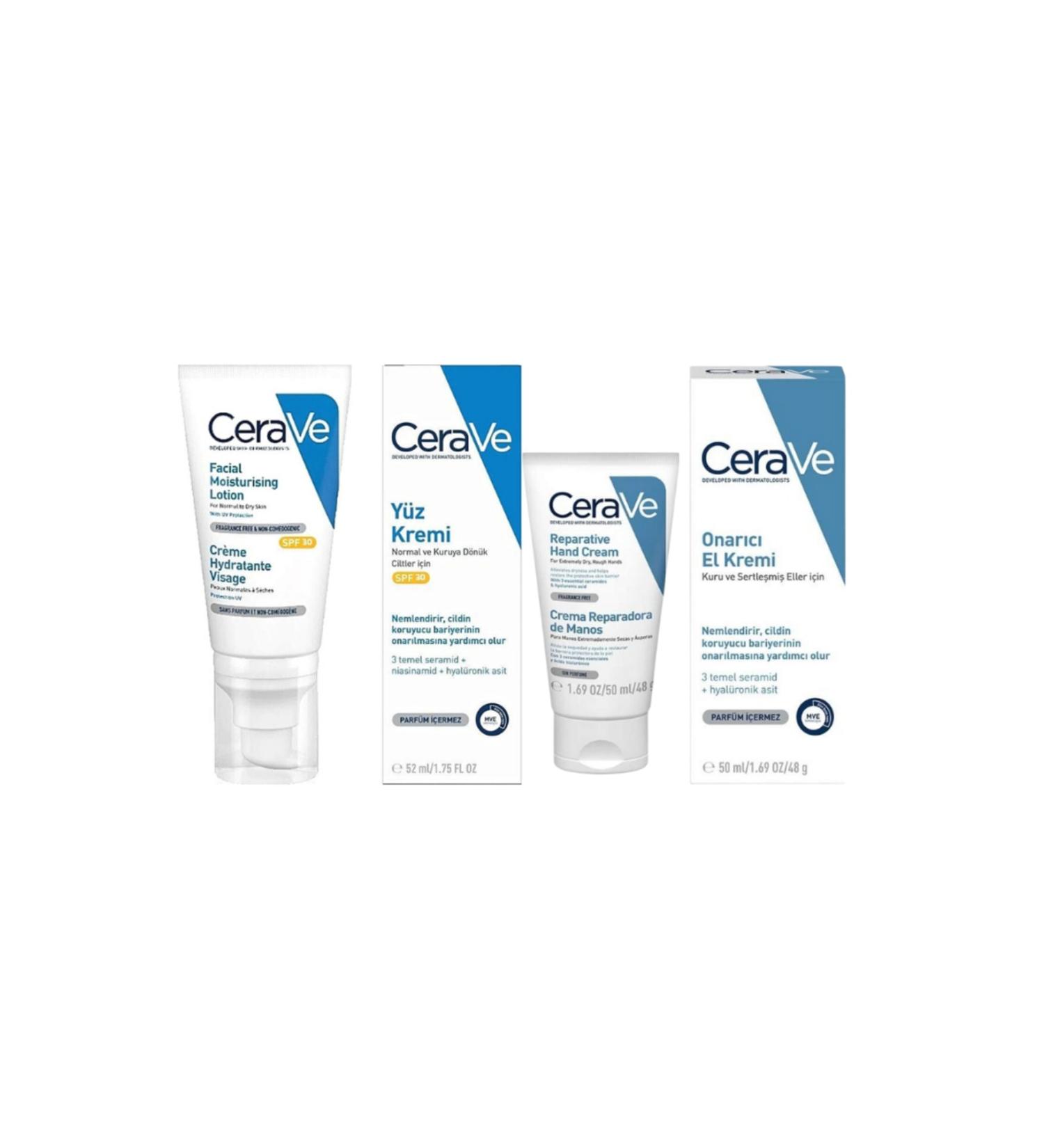 CeraVe Repairing Hand Cream 50 ml + Moisturizing Face Cream SPF30 52 ml - Buy Online on GoSupps.com