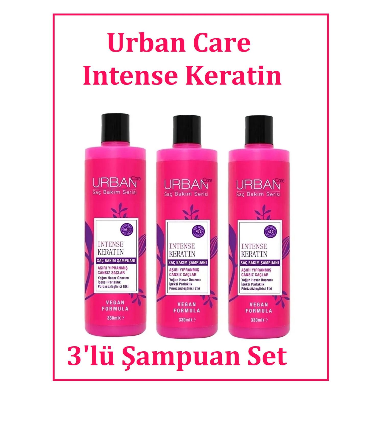 Urban Care Intense Keratin Hair Care Shampoo 330 ml Vegan X Set of 3