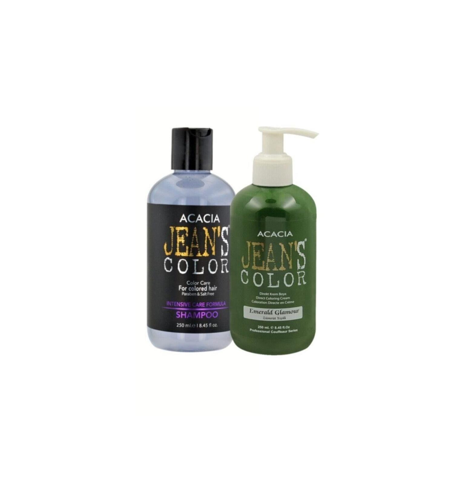 Acacia Jean's Color Emerald Green 250 Ml. Ammonia-Free Balayage Color Hair Dye Dye Protect Shampoo.250ml.