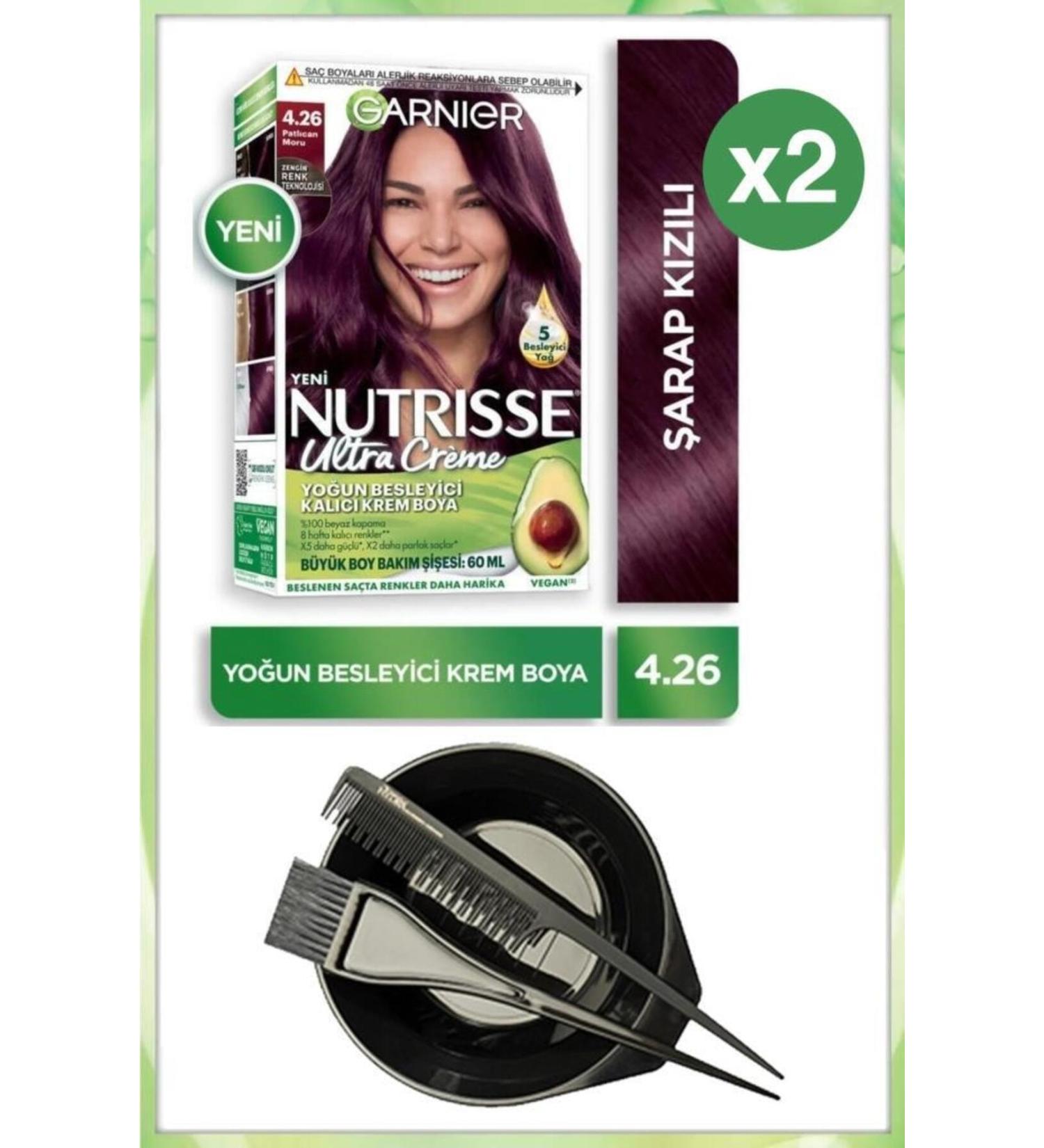 Garnier Nutrisse Ultra Cream Hair Dye 4.26 EGGPLANT PURPLE X2 DYEING SET