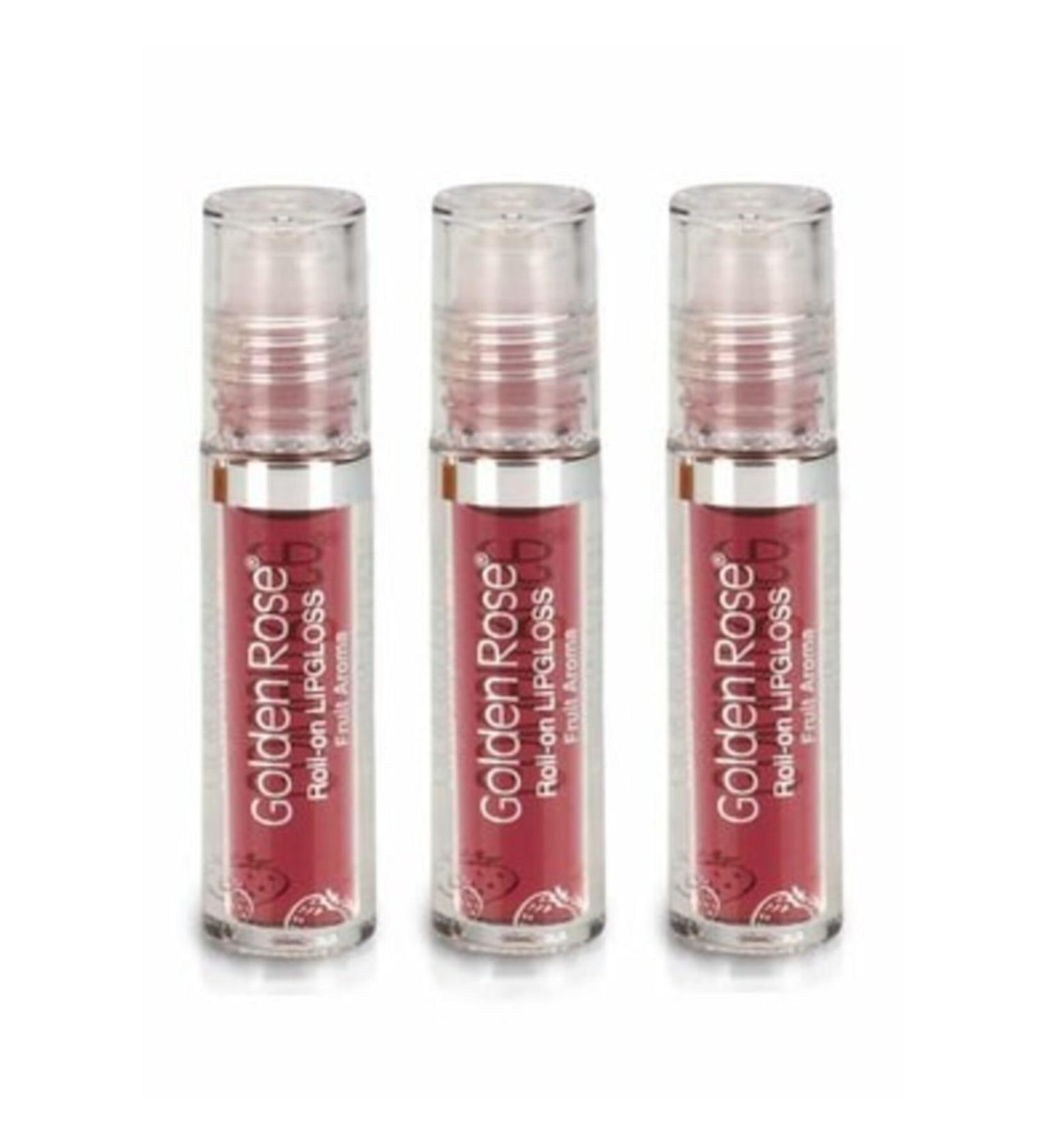 Golden Rose Fruit Lip Gloss - Roll On Lipgloss Strawberry X 3 Pieces