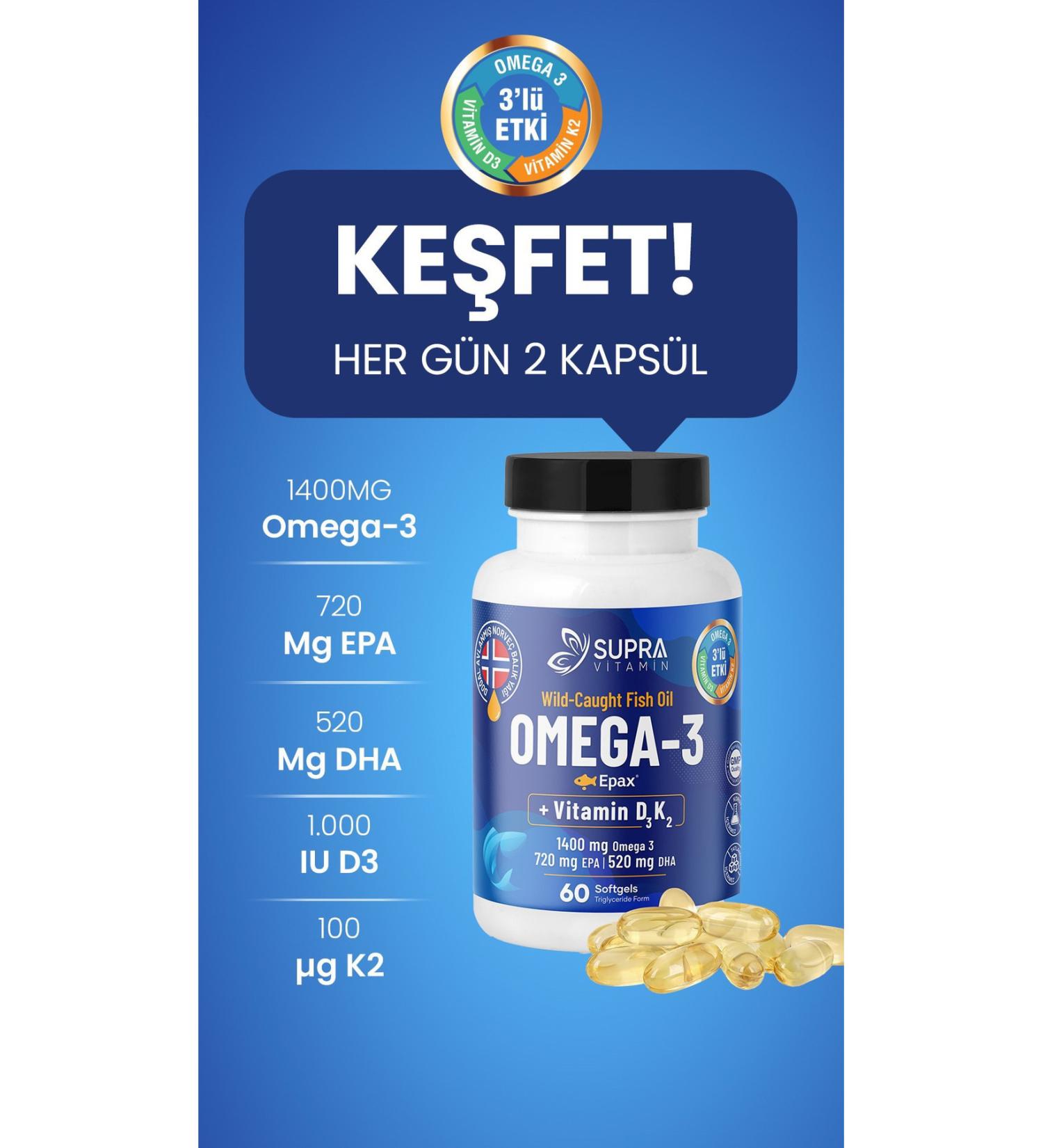 Supra Protein Epax Omeg-3 Fish Oil 2 000 Mg Fish Oil + Vitamin D3 & K2 60 Capsules - Buy Online on GoSupps.com