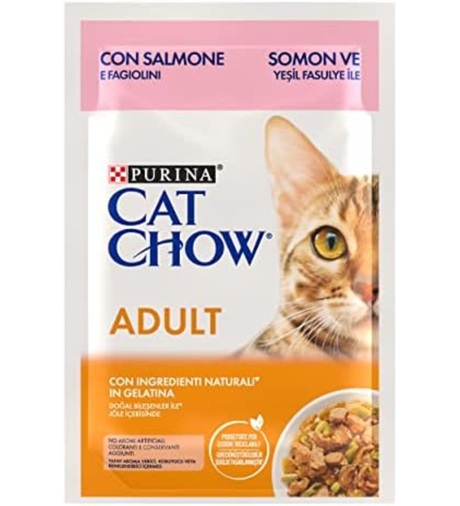 Cat Chow Pouch Adult Cat Food with Salmon and Green Beans 85gr x 26 Pieces - Buy Online on GoSupps.com